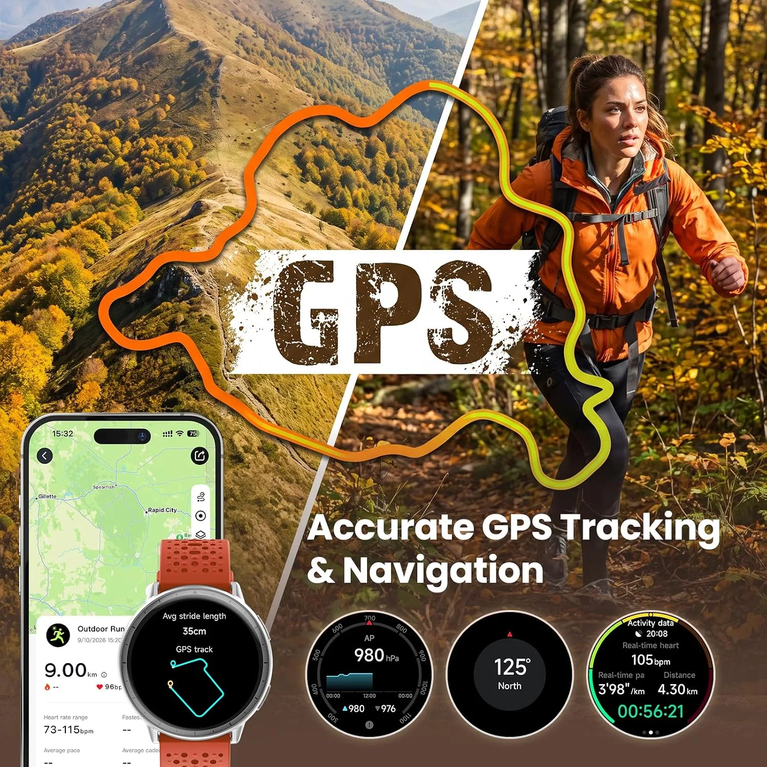 Smart Watch for Women,GPS Built-in,1.3" Ultra-bright AMOLED Display,SOS