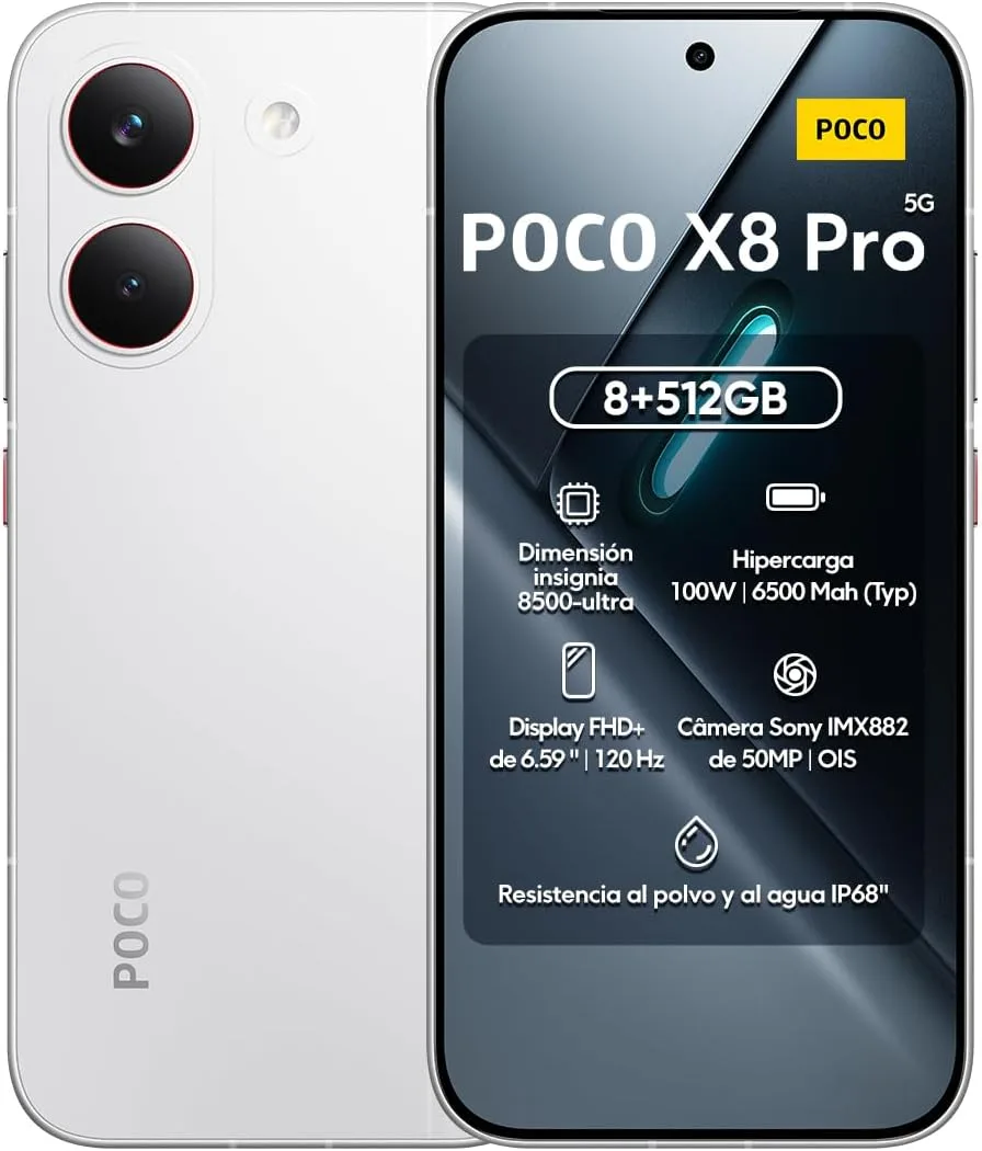 XIAOMI Poco X8 PRO 5G Ai (Compatible with Tmobile Mint Tello & Global) (256GB + 8GB) 6.59" 50MP Gamers Phone NFC Dual sim Unlocked Model 2511FPC34G Liberado (White)