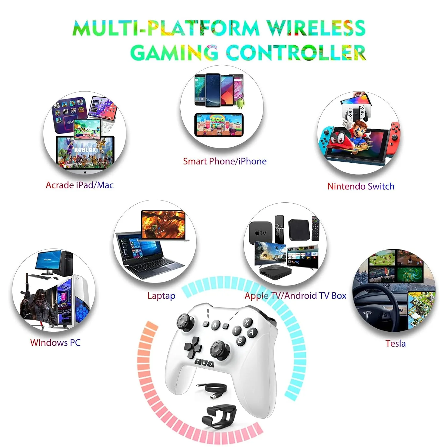 Bluetooth Controller for Switch/Mac/PC/Steam/Mobile Phone/iOS/Android//TV/iPad/Table/Apple Arcade MFi Games, switch pro controller wireless with Adjustable Dual Motion,Turbo,Macros,6-Axis,Wake Up for Black Myth: Wukong (Black) (Purple) (White Black with clip)