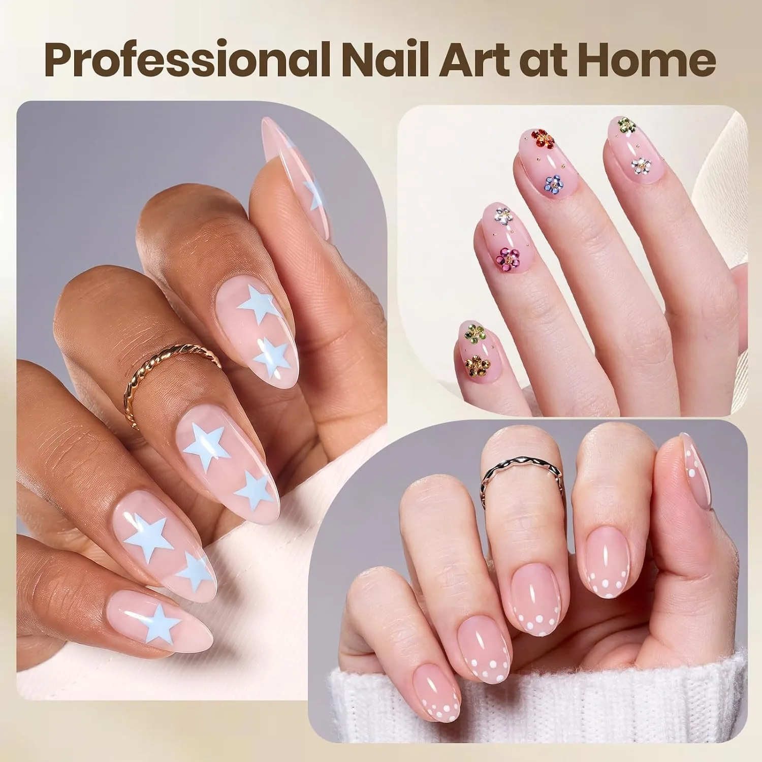 Beetles Builder Gel Nail Kit Clear & Nude Pink, Base Top Coat UV Nail Lamp
