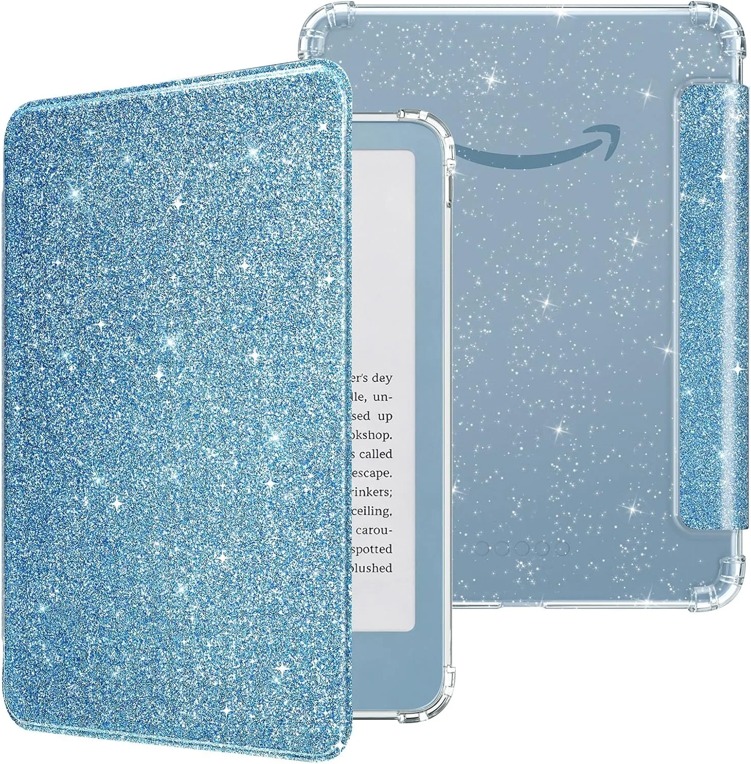 MoKo Case for 6" Kindle Basic 12th Generation 2026, Glitter Light Blue