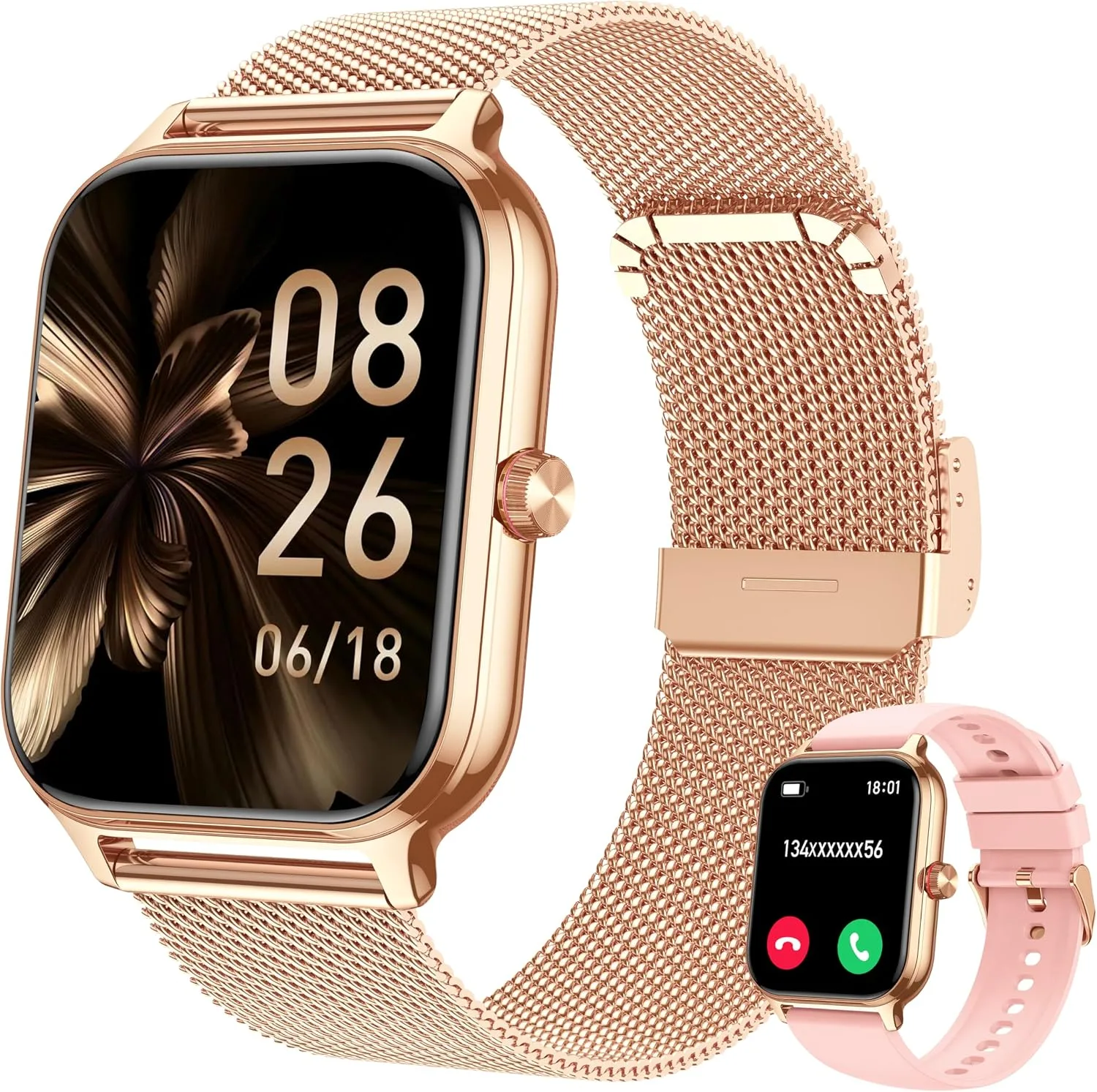 Smart Watch Women Men, Answer/Make Call, 1.96'' Fitness Tracker with Blood Pressure, HR, Sleep Monitor, 110+ Sport Modes Reloj Inteligente para Mujer Smartwatch Compatible with iPhone/Samsung/Android