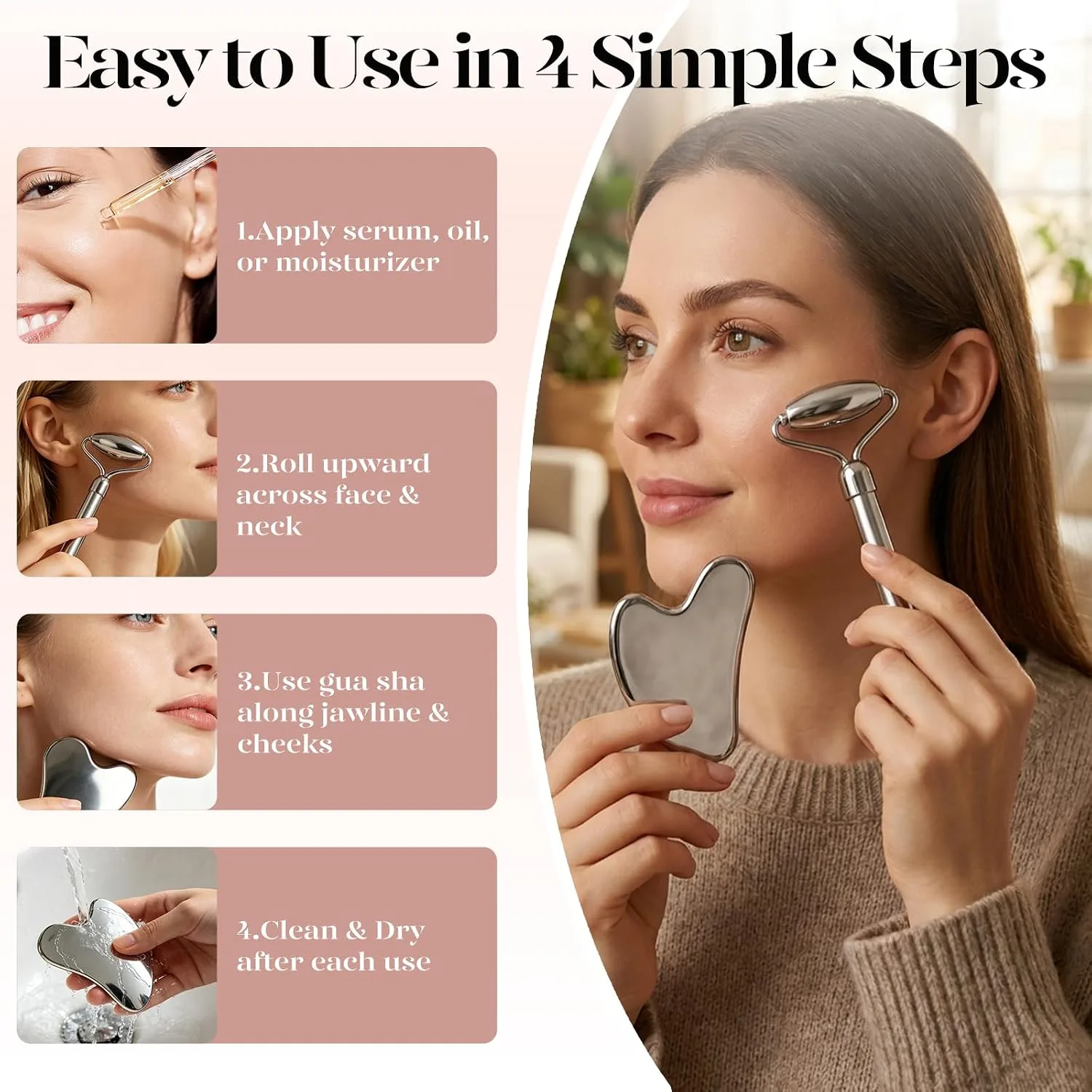 BAIMEI IcyMe Stainless Steel Gua Sha Tool & Face Roller Set