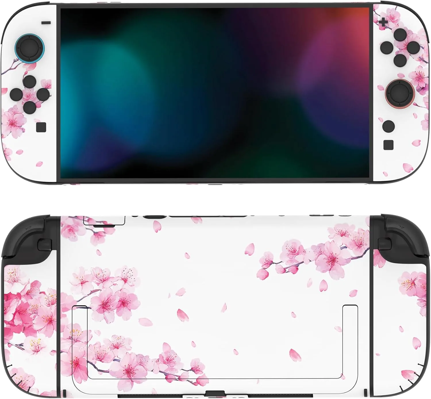 PlayVital for Nintendo Switch 2 Skin Full Set (2-Pack) - Protective Vinyl Decal Stickers for Switch 2 Console, Joycons, Handle Grips & Dock | No Residue, Anti-Scratch - Cherry Blossoms Petals A