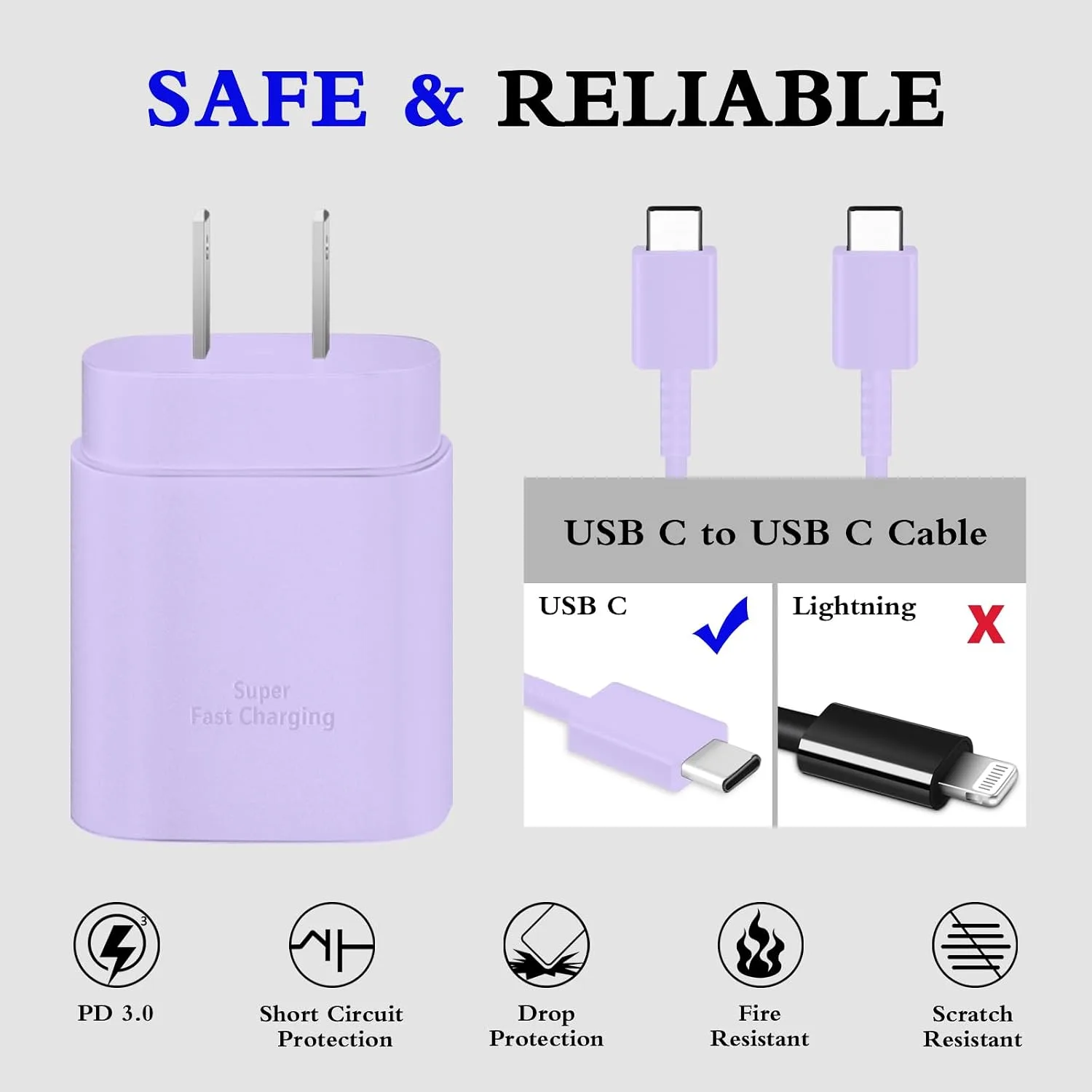 Type C Charger Fast Charging 2-Pack 25W Long 6FT USB C Cable
