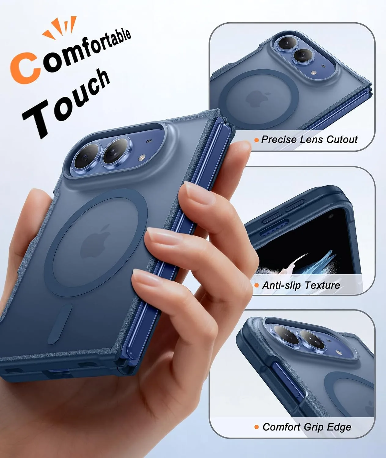 FNTCASE for iPhone Duo Case: Translucent Matte Fit for MagSafe Blue