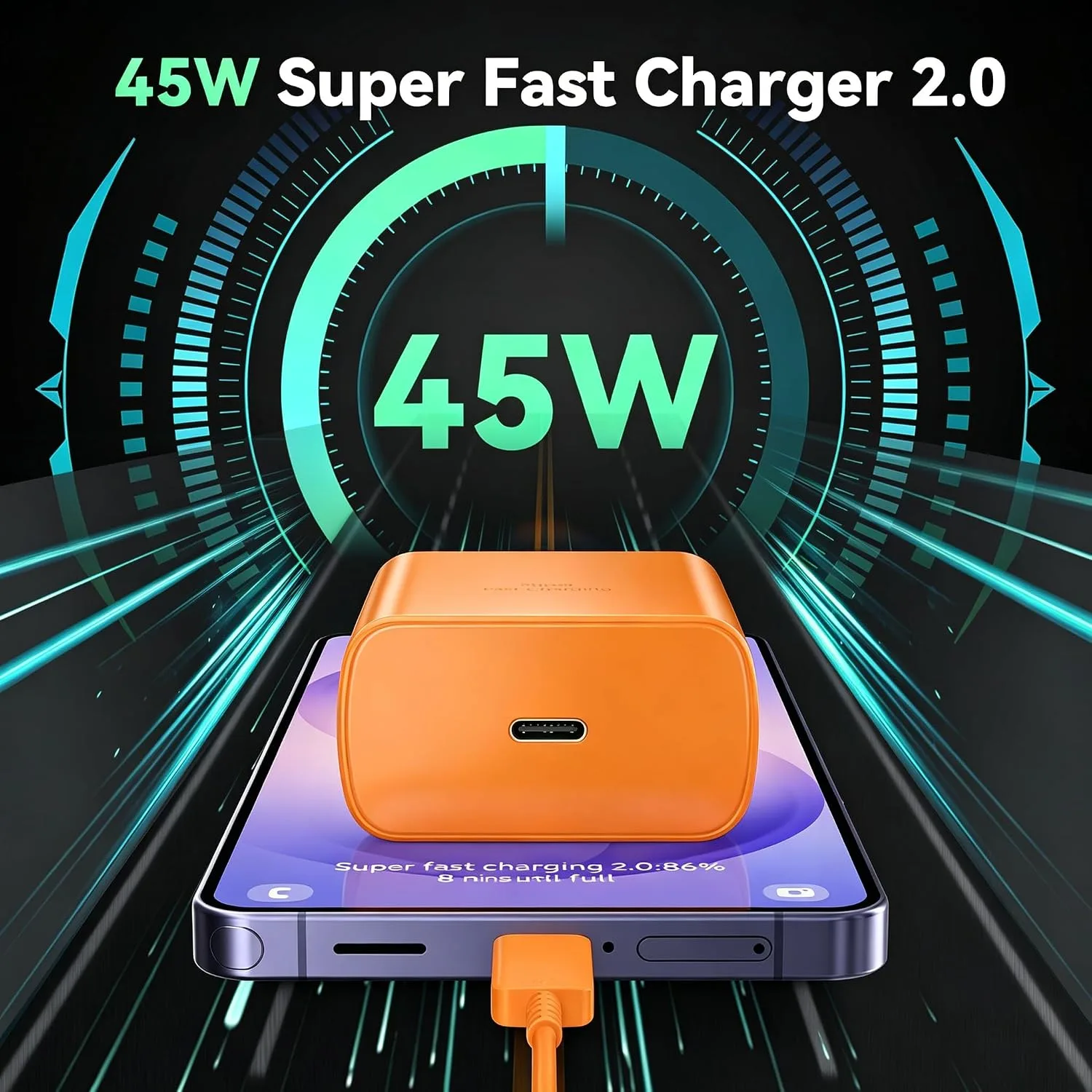 45W Super Fast USB C Android Type C Phone Charger Fast Charging 6.6FT Cord