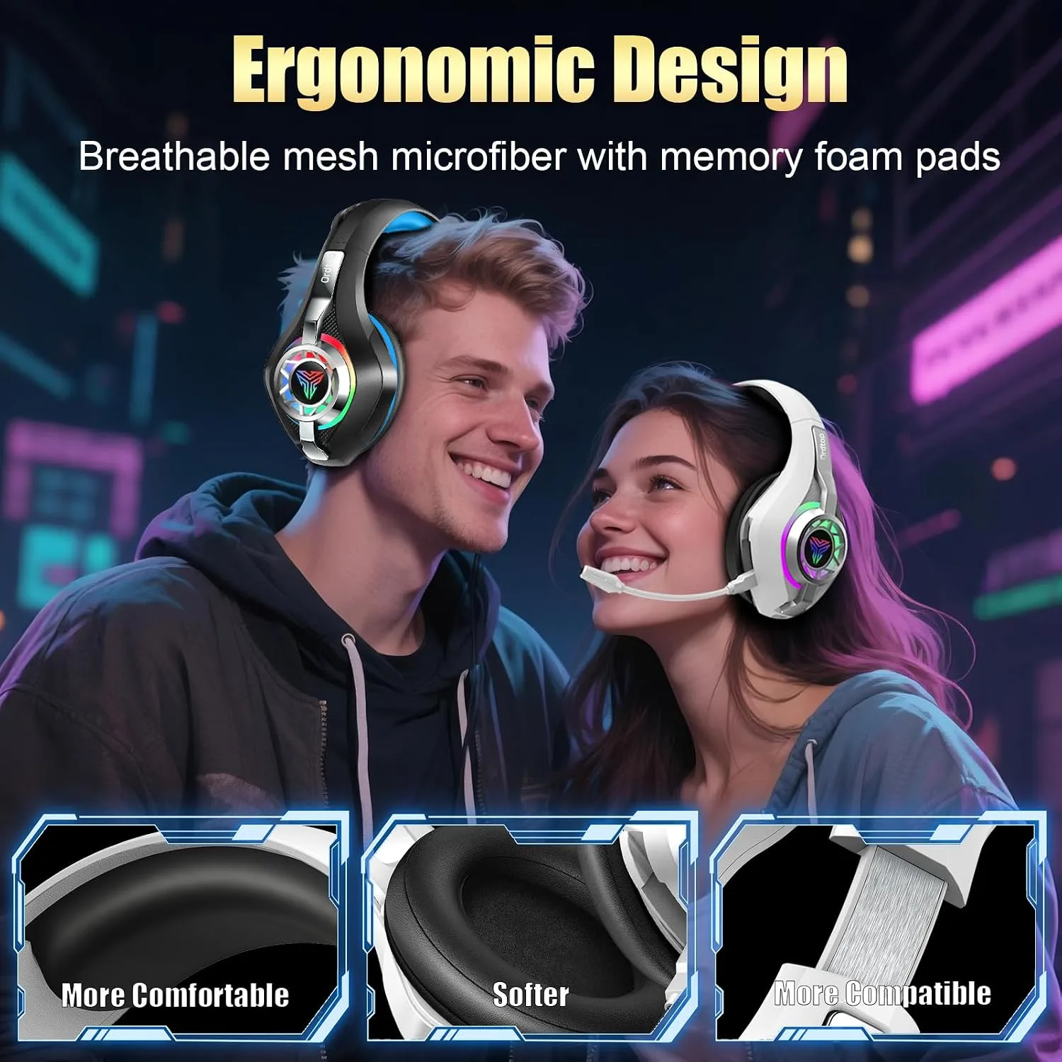 2.4GHz Wireless Gaming Headset for PS5/PS4/PC/Switch, 45H RGB Lights, White