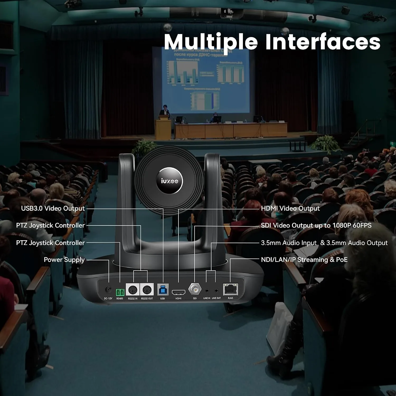 AI Auto Tracking PTZ Camera 3G-SDI/USB3.0/HDMI/LAN PoE 30X Optical and 8X Digital Zoom Live Streaming Camera 1080P 60FPS for Church Services Worship Education Events vMix OBS YouTube