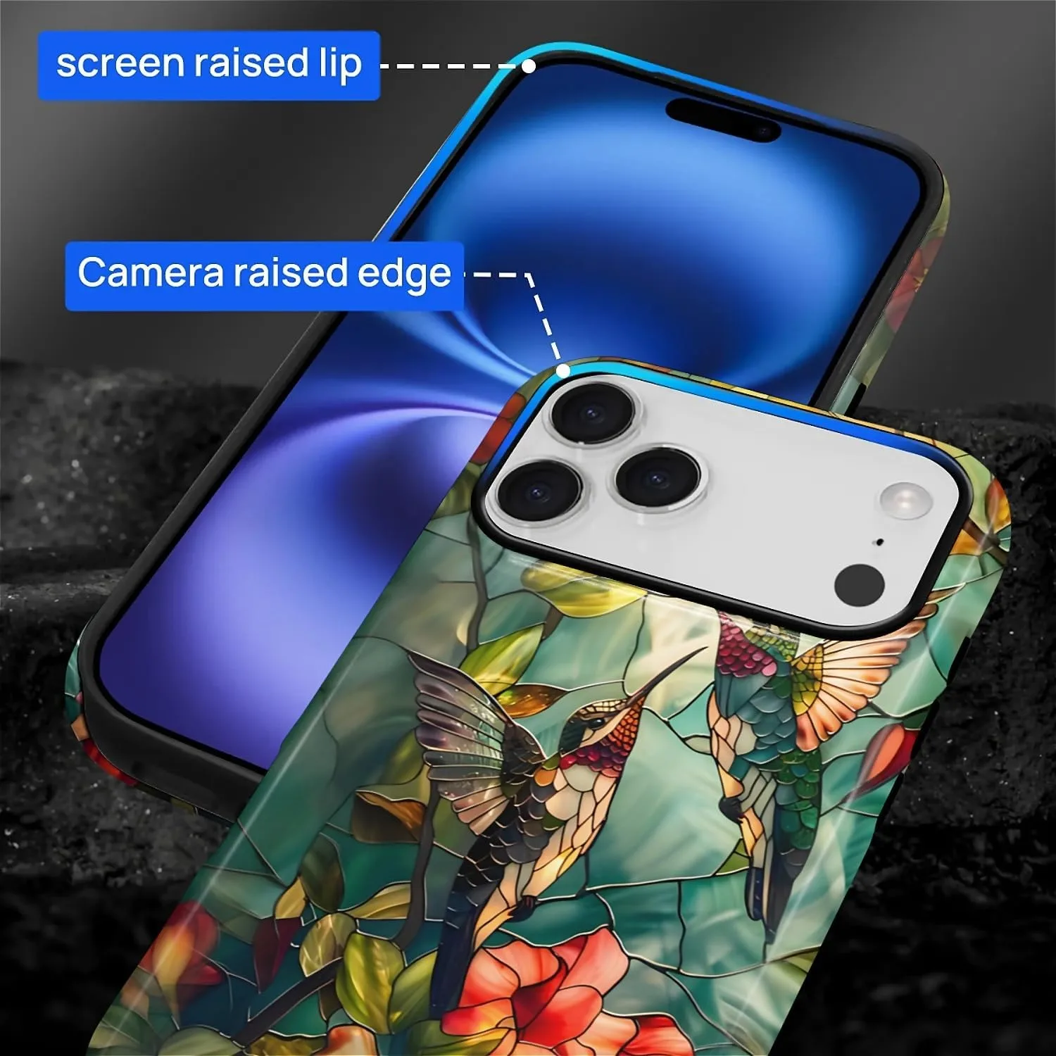 DAIZAG Case for iPhone 17 Pro,Mixed 2 Layer Design Shockproof Soft TPU Ddouble Protection Phone Case for iPhone 17 Pro-Gorgeous Hummingbird