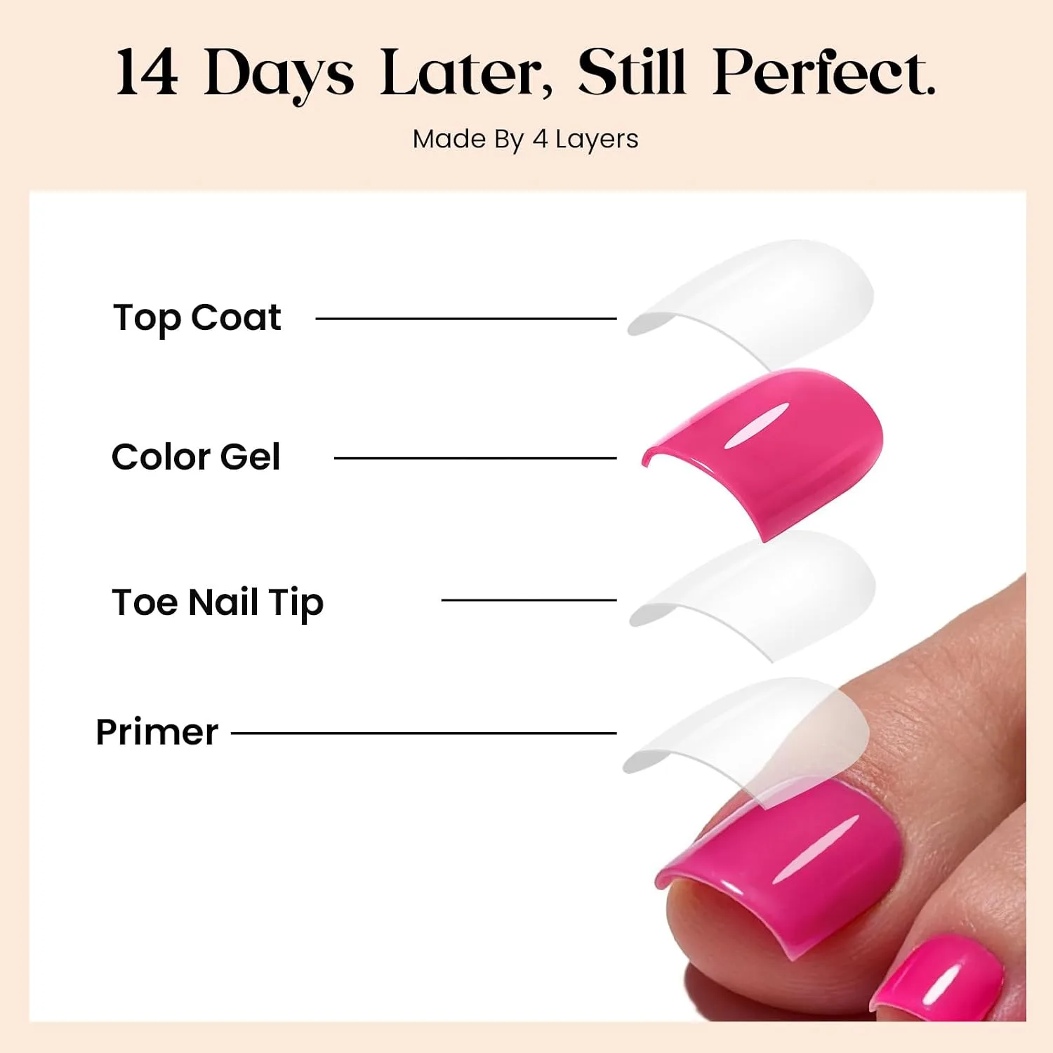 Beetles Press On Toenails - Berry Pie, Hot Pink Short Square 150 Pcs