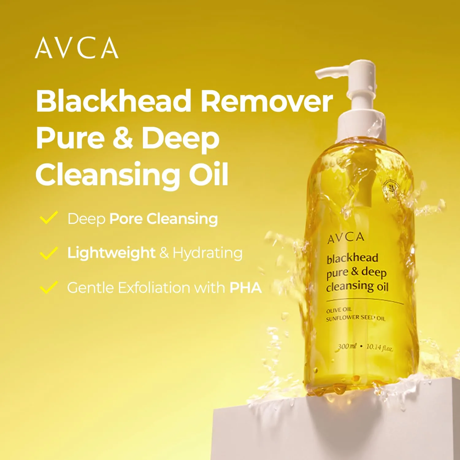 AVCA Jumbo Size Blackhead Remover Cleansing Oil 10.14 fl oz (300ml) – K-Beauty Pore Care Cleanser with PHA, Dissolves Makeup & Sebum, Gentle Exfoliating Oil Cleanser for Oily & Normal Skin