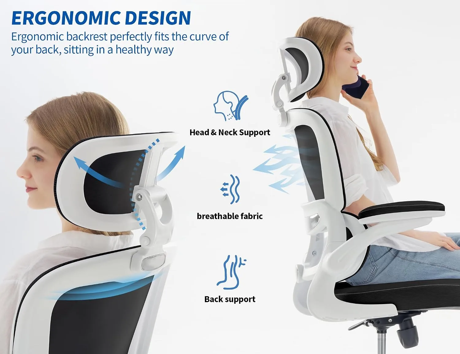 TRALT Office Chair Ergonomic Desk Chair with Lumbar Support Black PU, 1