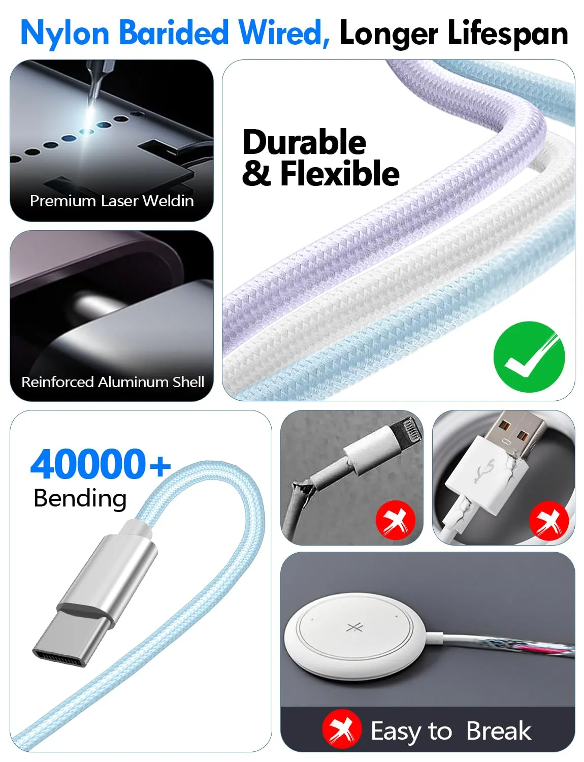 2Pack Travel Essentials for Apple Watch Charger,3-in-2 Multi Charging Cable