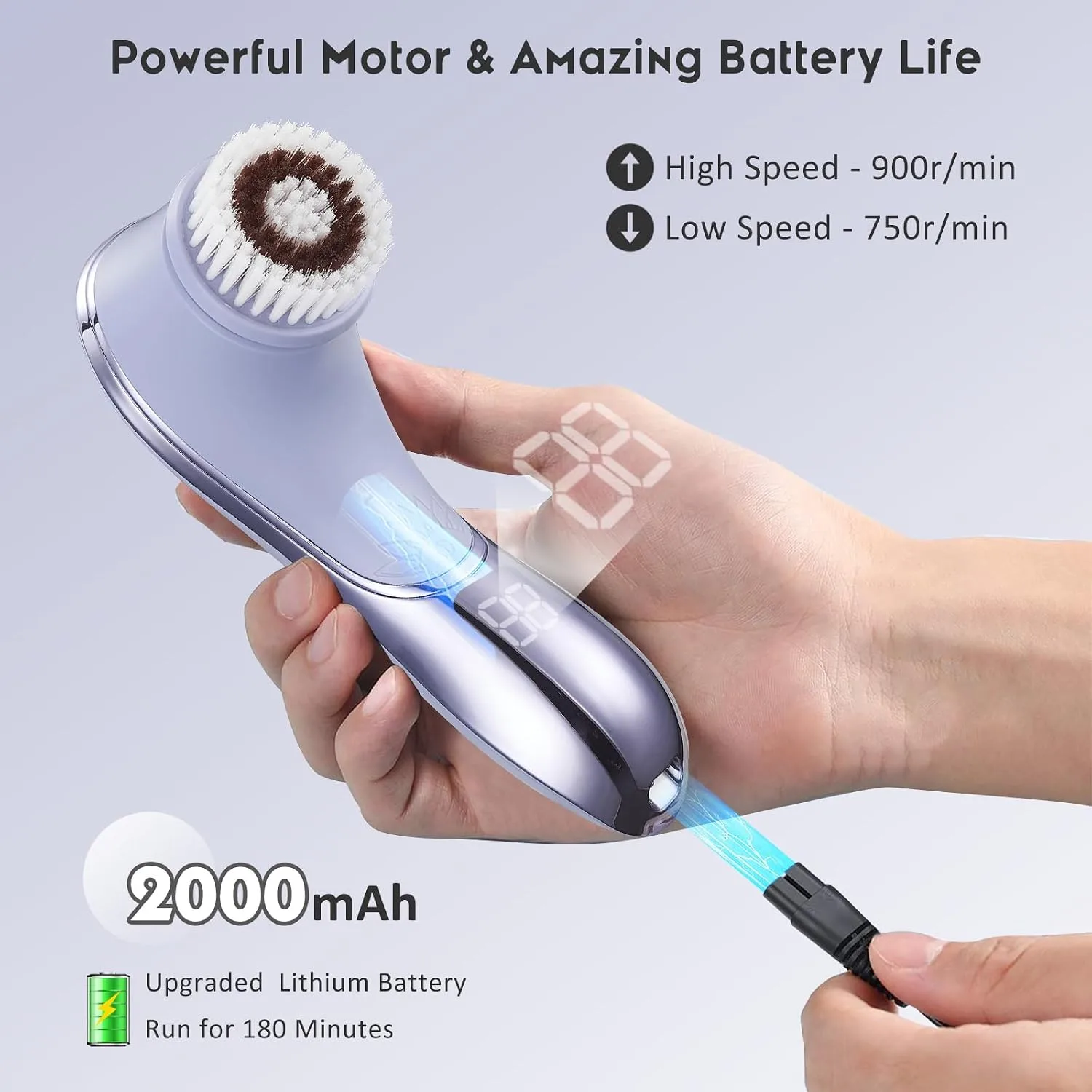 Facial Cleansing Brush, Rechargeable Electric Face Scrubber, 2 Speed Modes