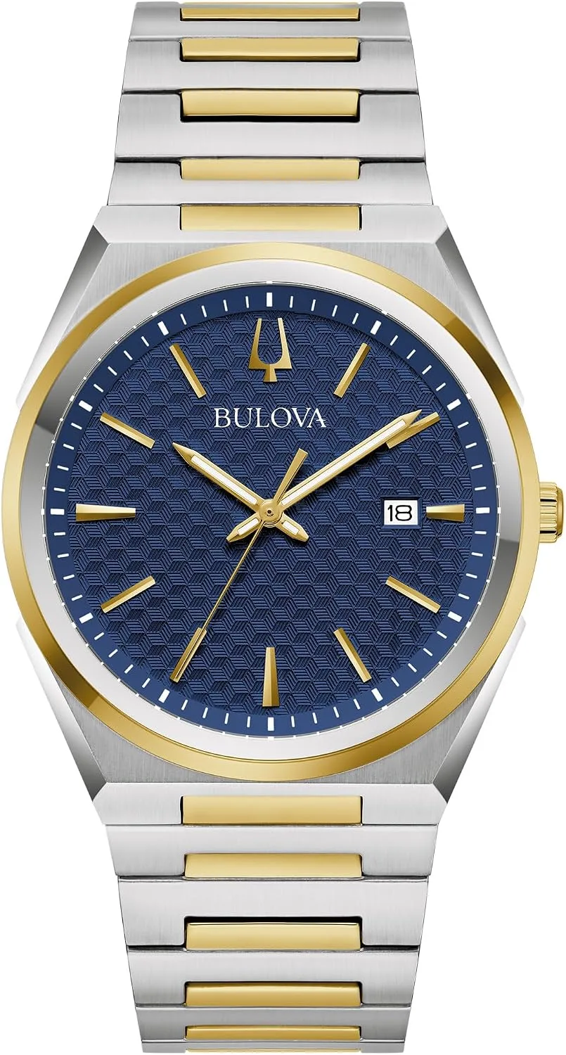 Bulova Mens Dress Classic Quartz Two Tone Stainless Steel Watch, Patterned Dial, 39mm