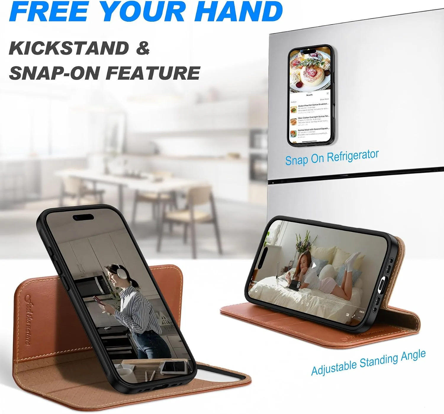 SHIELDON 2 in 1 Genuine Leather Wallet Case for iPhone Air, Retro Brown