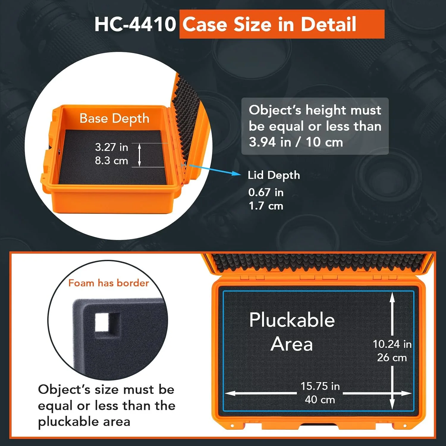 Lykus HC-4410 Waterproof Hard Case with Foam, Inner Size 15.75x10.24x3.94in