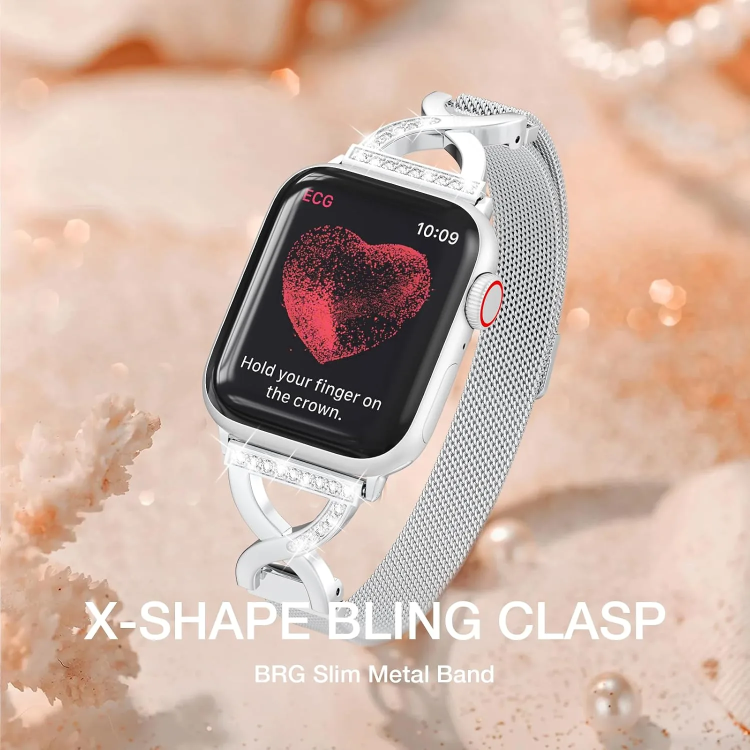 Thin Mesh Loop with X-Shape Clasp Compatible with Apple Watch Bands Women