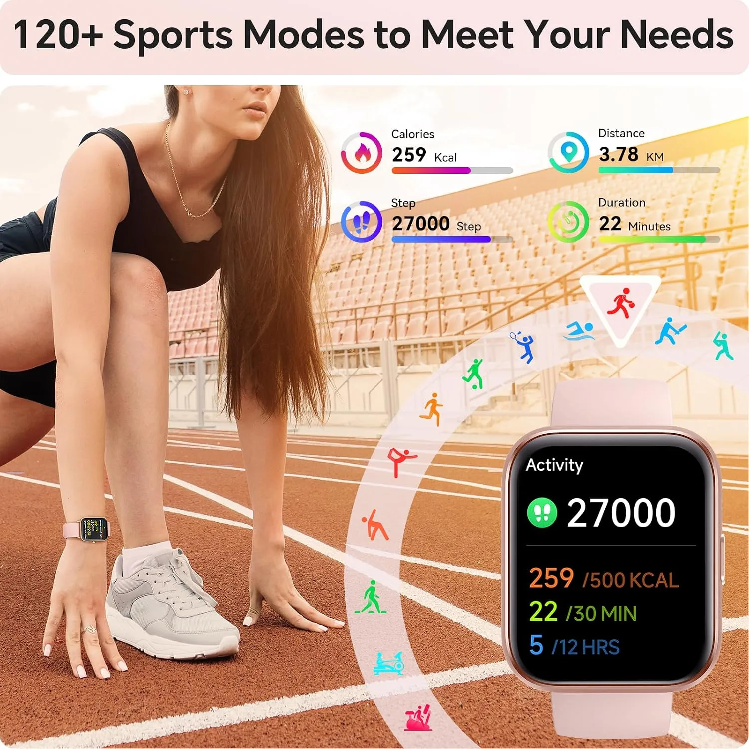 Smart Watches for Women Men, 1.85" Smart Watch Compatible iPhone/Samsung/Android (Answer/Make), Fitness Tracker with Heart Rate/Sleep Monitor, Smartwatch 3ATM Waterproof 120+ Sport Modes, Step Counter