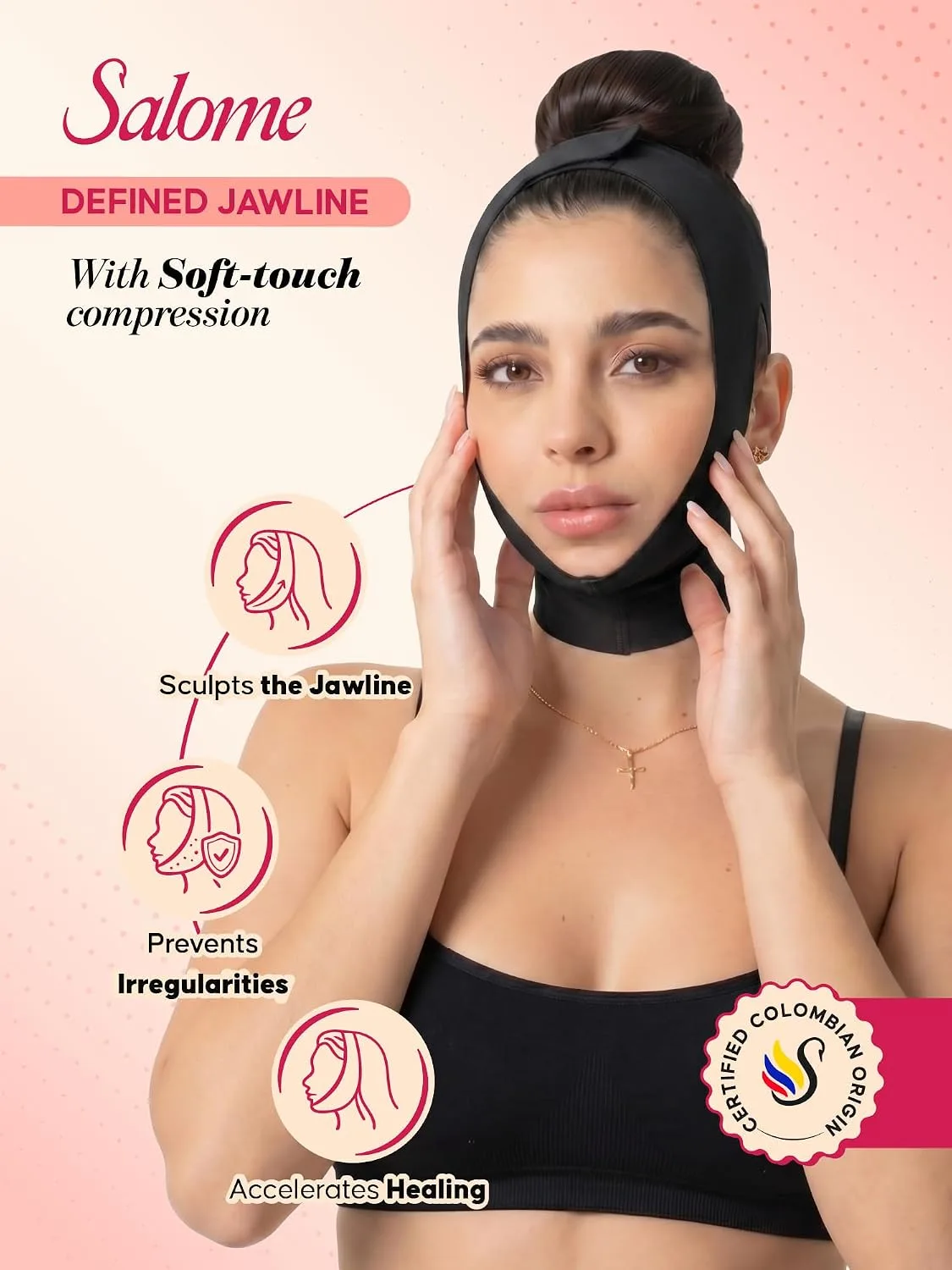 Chin Tightening and Lifting Strap Wrap Face Compression Garment Jawline Shaper Post-Surgery Lift Mask | Faja Mentonera para Papada