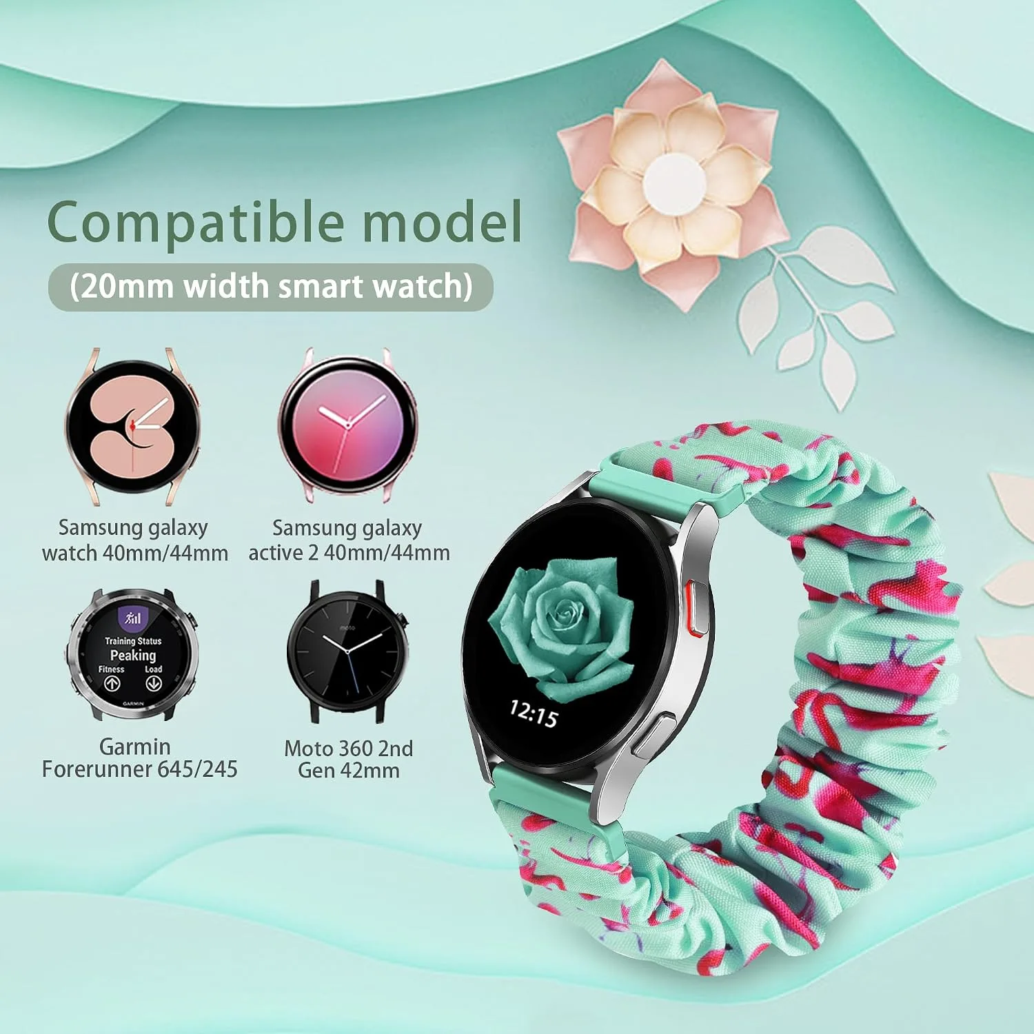Compatible with Samsung Galaxy Watch 7/6/5/4/Active 2/FE Bands - 40mm/44mm, 20mm Quick Release Scrunchie Strap - Stretchy Cute Elastic Fabric Bands (10-Pack) Women