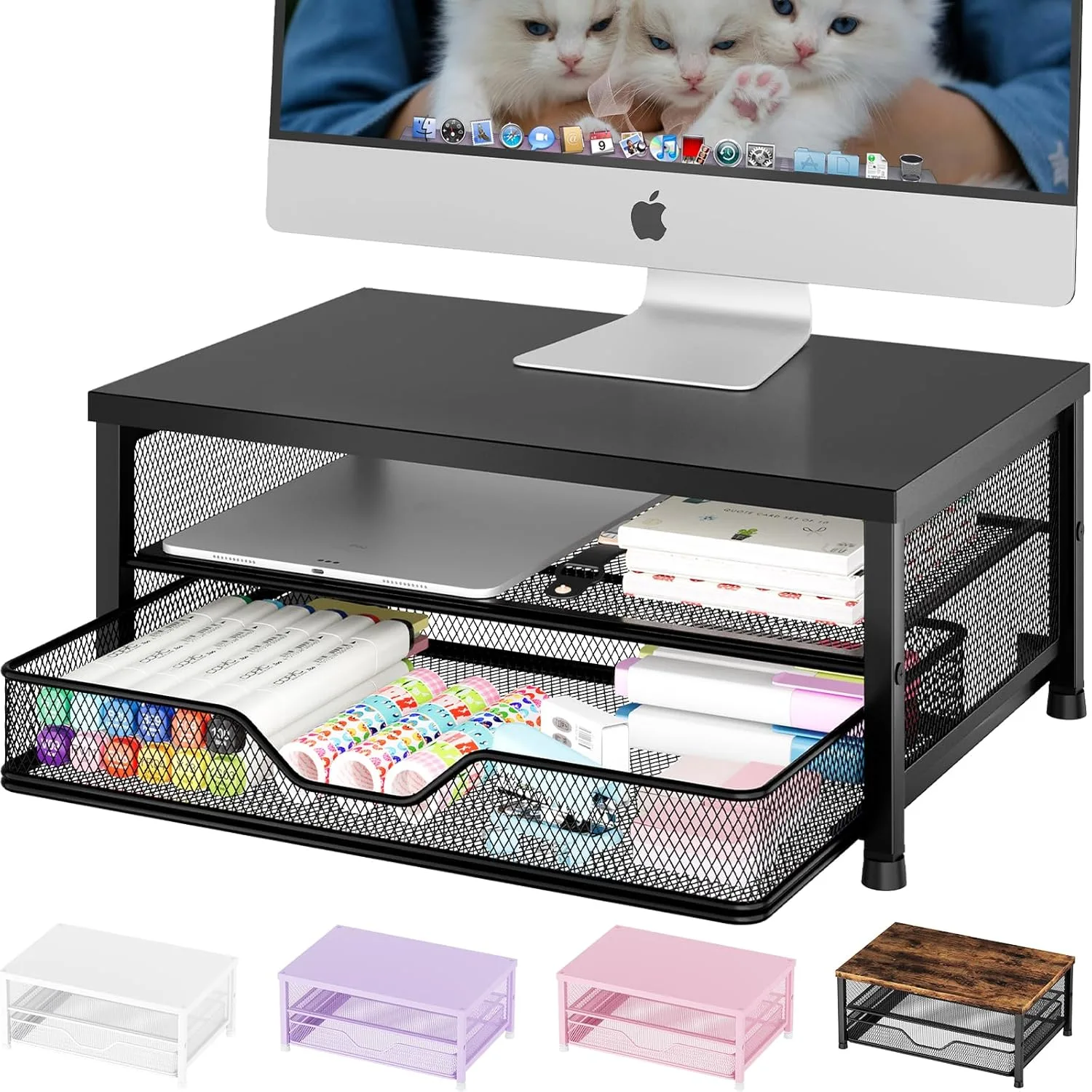 Base para monitor Opnice con organizador y cajón negro