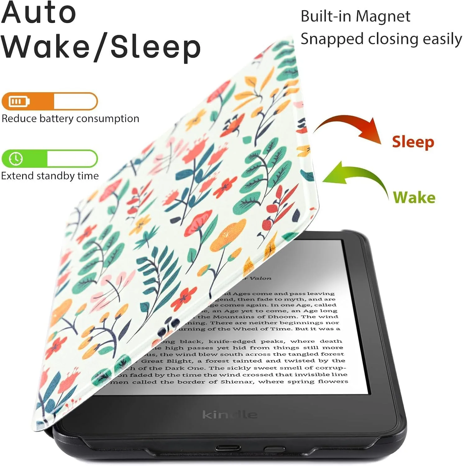 CoBak Case for 6" Kindle Basic 11th Gen 2024/2022, Floral