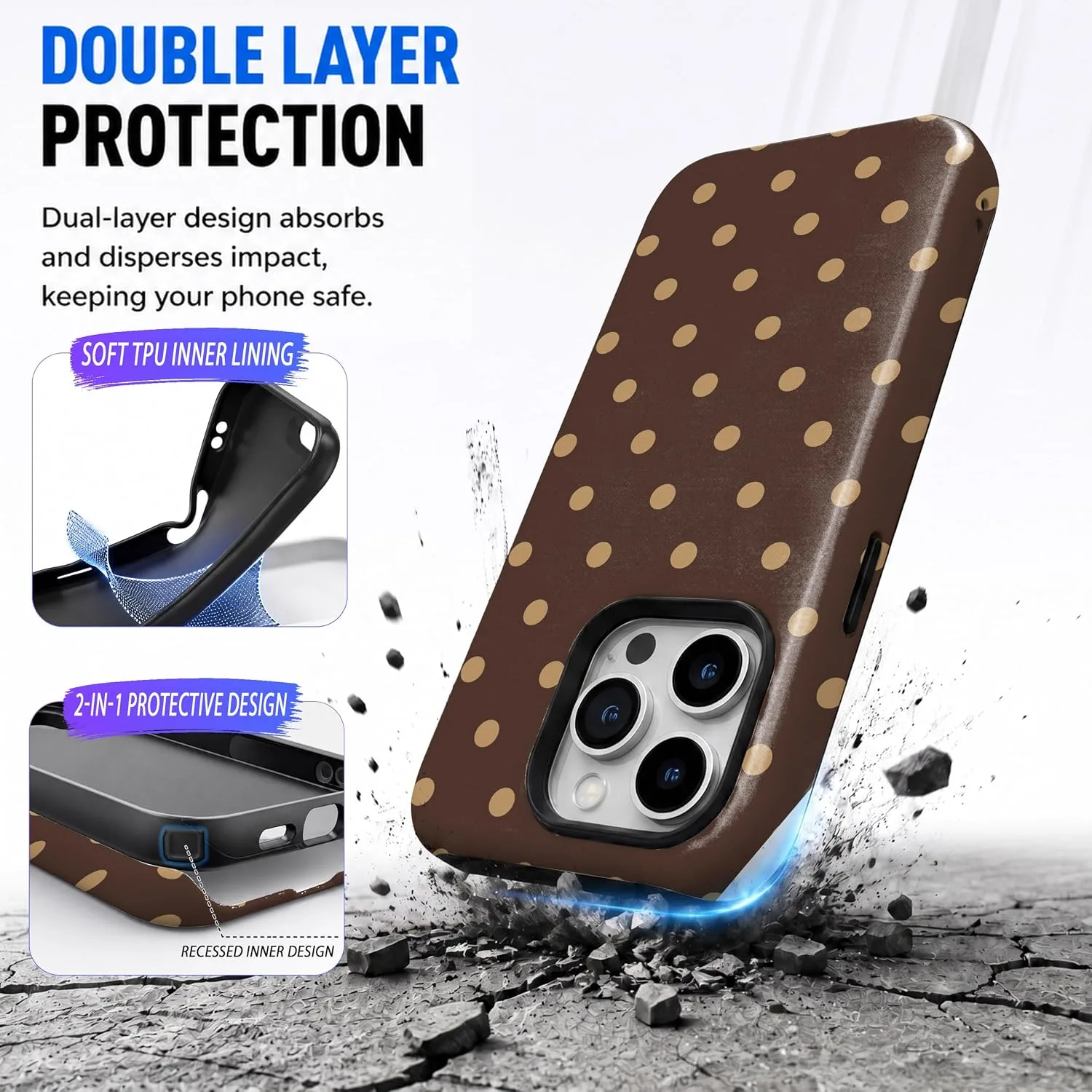 Magnetic for iPhone 15 Pro Phone Case, Brown and Cream Polka Dot