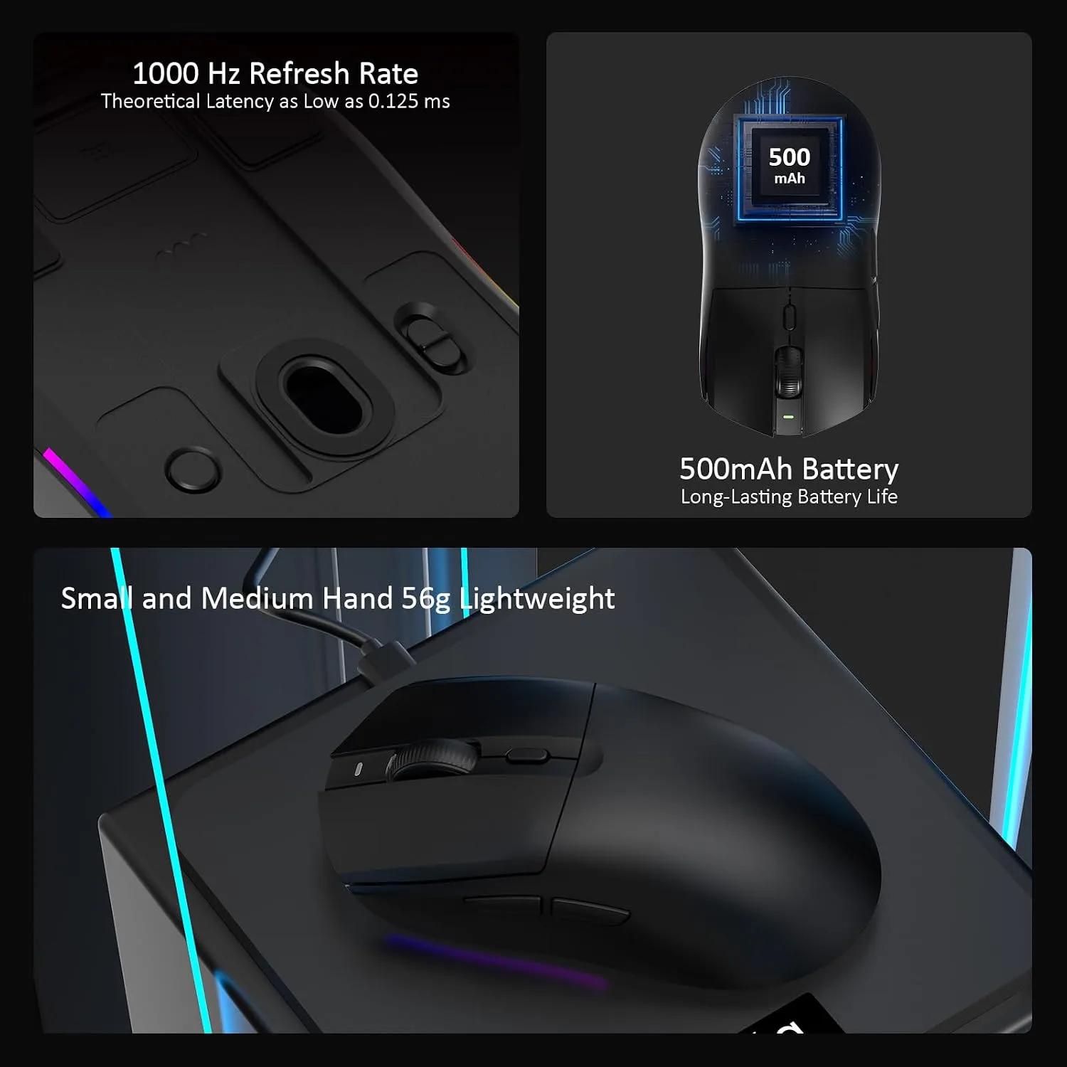 AJAZZ AJ139 V2 MC Wireless Gaming Mouse with RGB Charging Dock, 66g Ultra-Lightweight Tri-Mode Optical Mouse, 24000 DPI PAW3311 Sensor, Ergonomic Rechargeable Gaming Mouse for PC/Mac - Black