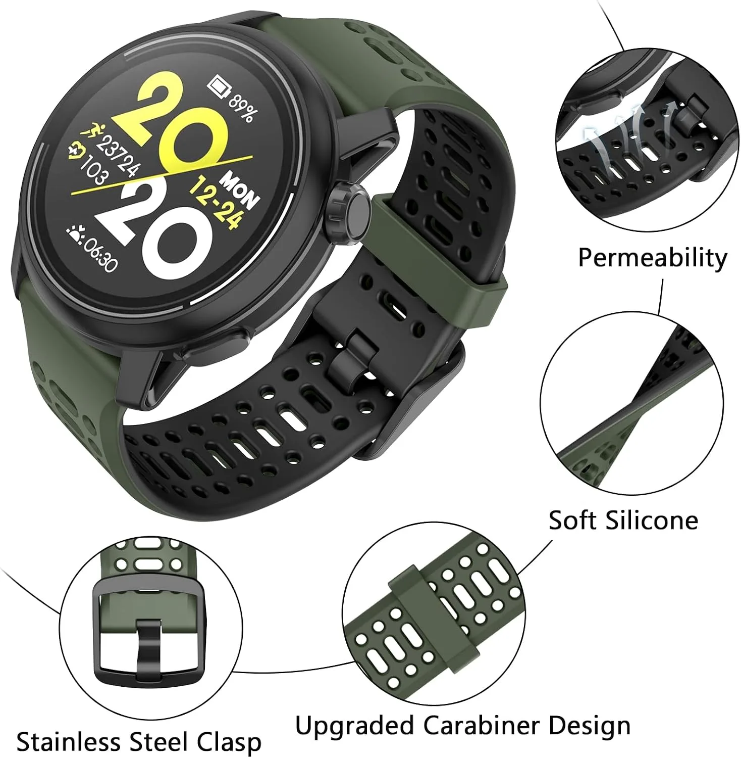 Compatible with Coros Pace 3/Apex 2 Pro/Apex Pro/Apex 46mm Watch Bands, 22mm Quick Release Watch Band Sport Silicone Watch Strap Breathable Wristband for Women Men