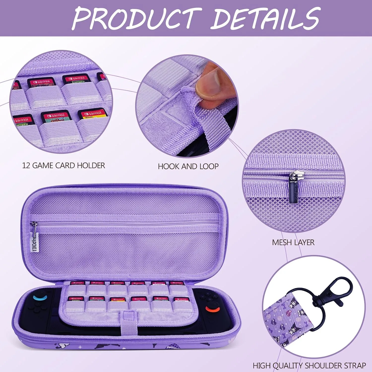 TIKOdirect Carrying Case for Switch 2, Cute Portable Bag Accessories with Soft Protective Case, Screen Protectors and Thumb Grip caps, Game Card Case 7in1, Purple