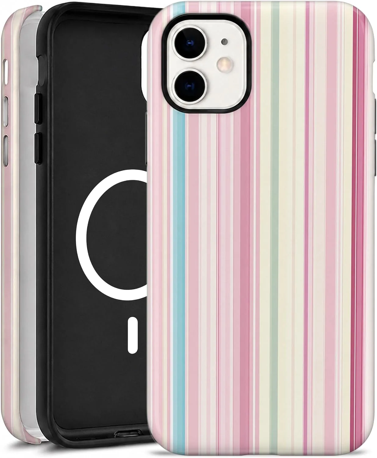 Magnetic for iPhone 11 Phone Case, Cute Aesthetic Colorful Striped