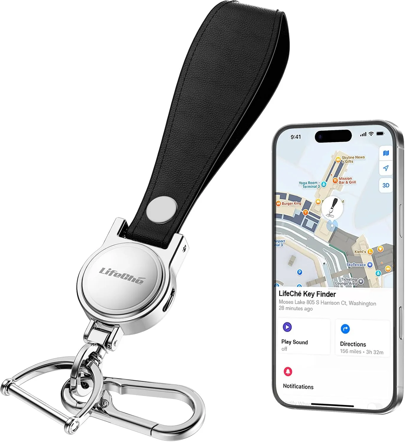 Find My Key Finder, Stainless Steel Keychain, Rechargeable Tracker