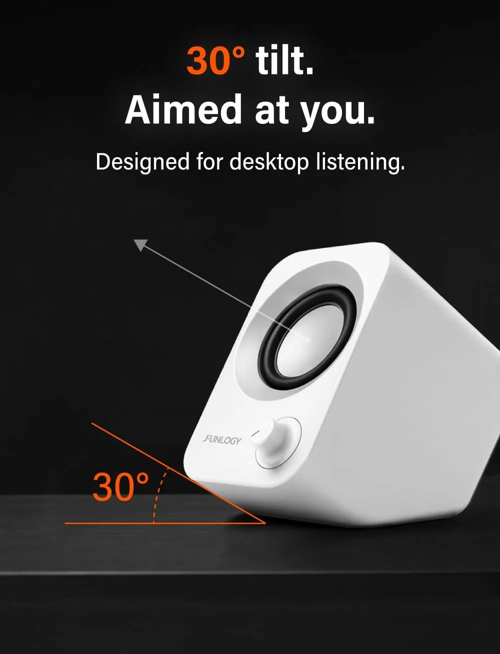 FUNLOGY Speaker Plus - 14W Stereo PC Speakers, Dual Amplifiers & DSP Tuned, USB-C Powered, 3.5mm AUX, Compact Desktop Speakers with 30° Tilt, for PC, Laptop, Monitor & Gaming,White