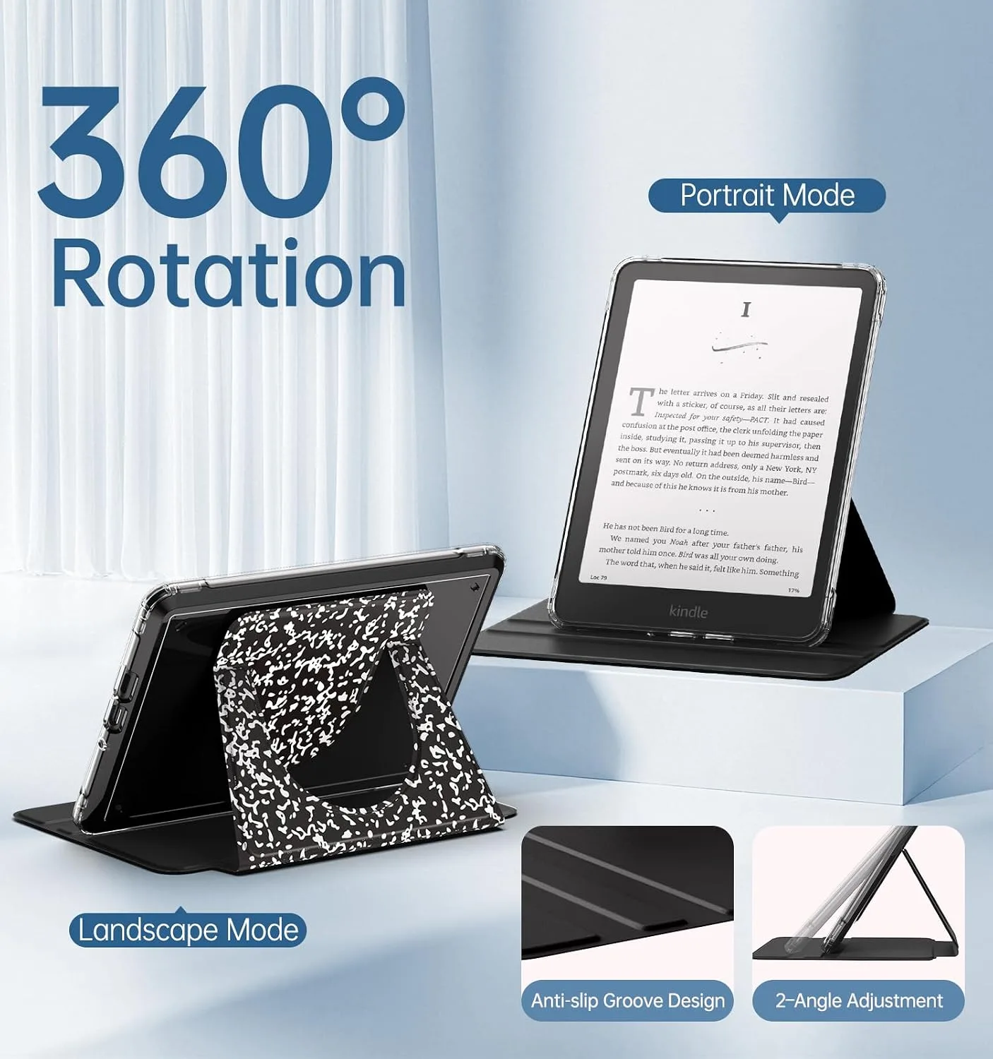 MoKo 360°Rotating Detachable Case for 7" eBook Reader, Notebook Black