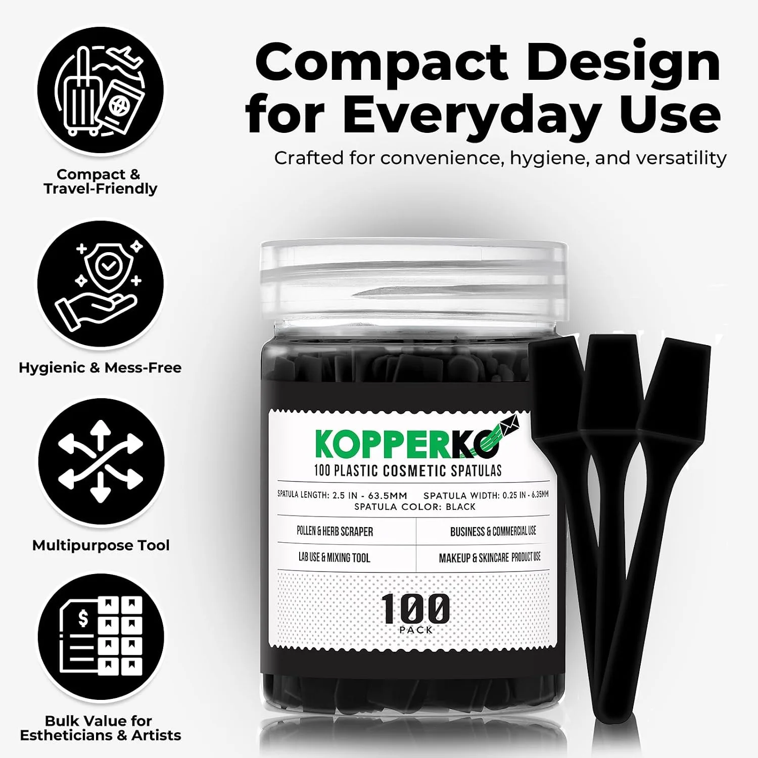 Kopperko Mini Lotion Spatula, 2.5 Inch, 100 Pack, Black