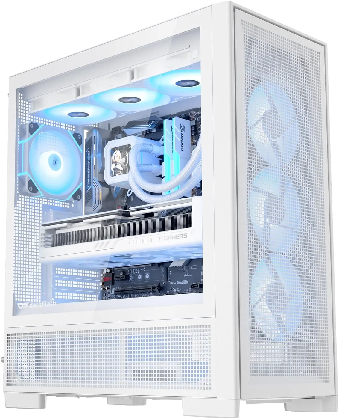 darkFlash AIR NOVA Full Tower E-ATX PC Case, Six-Sided Ventilated Gaming Case, Up to 420mm Radiator, Vertical GPU Mount, Back Connect, Type C, High Airflow, 7 x PWM ARGB Fans Included (White)