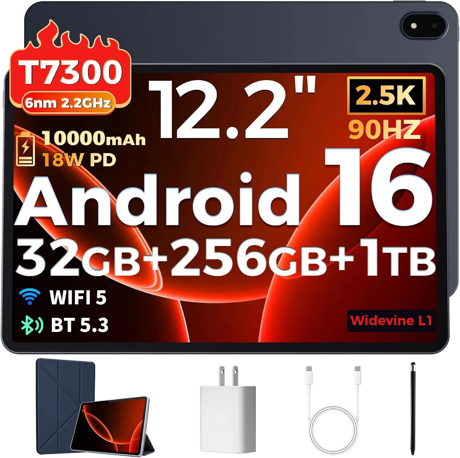 Android 16 Tablet, 12.2 Inch Tablet 2.5K, 32GB + 256GB,10000mAh
