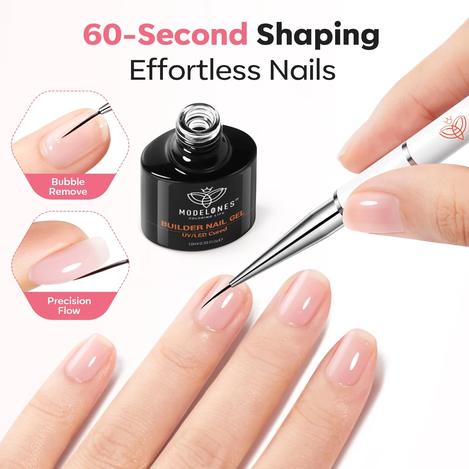 modelones Builder Nail Gel, Clear Builder with Detachable Liner Nail Brush