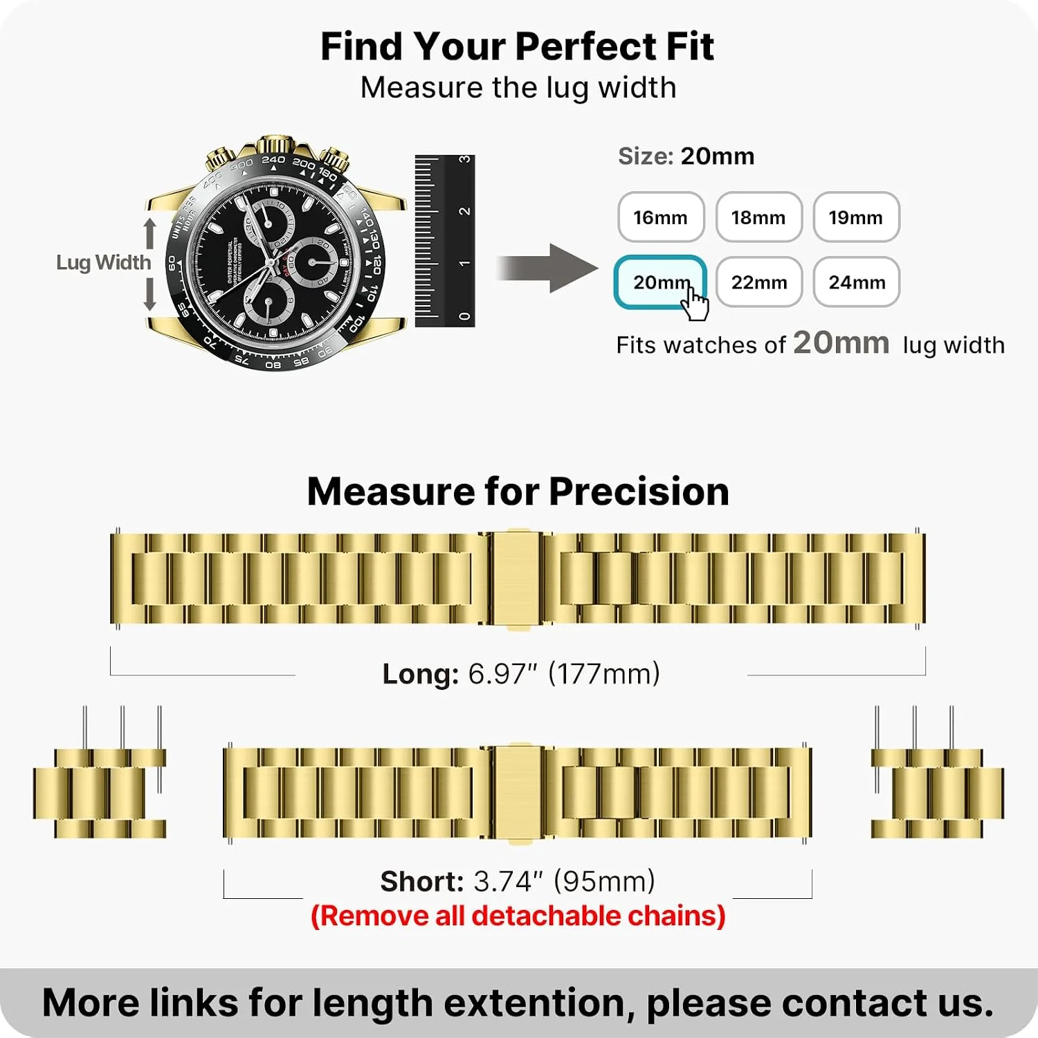 Fullmosa 20mm Quick Release Metal Watch Band for Garmin Samsung