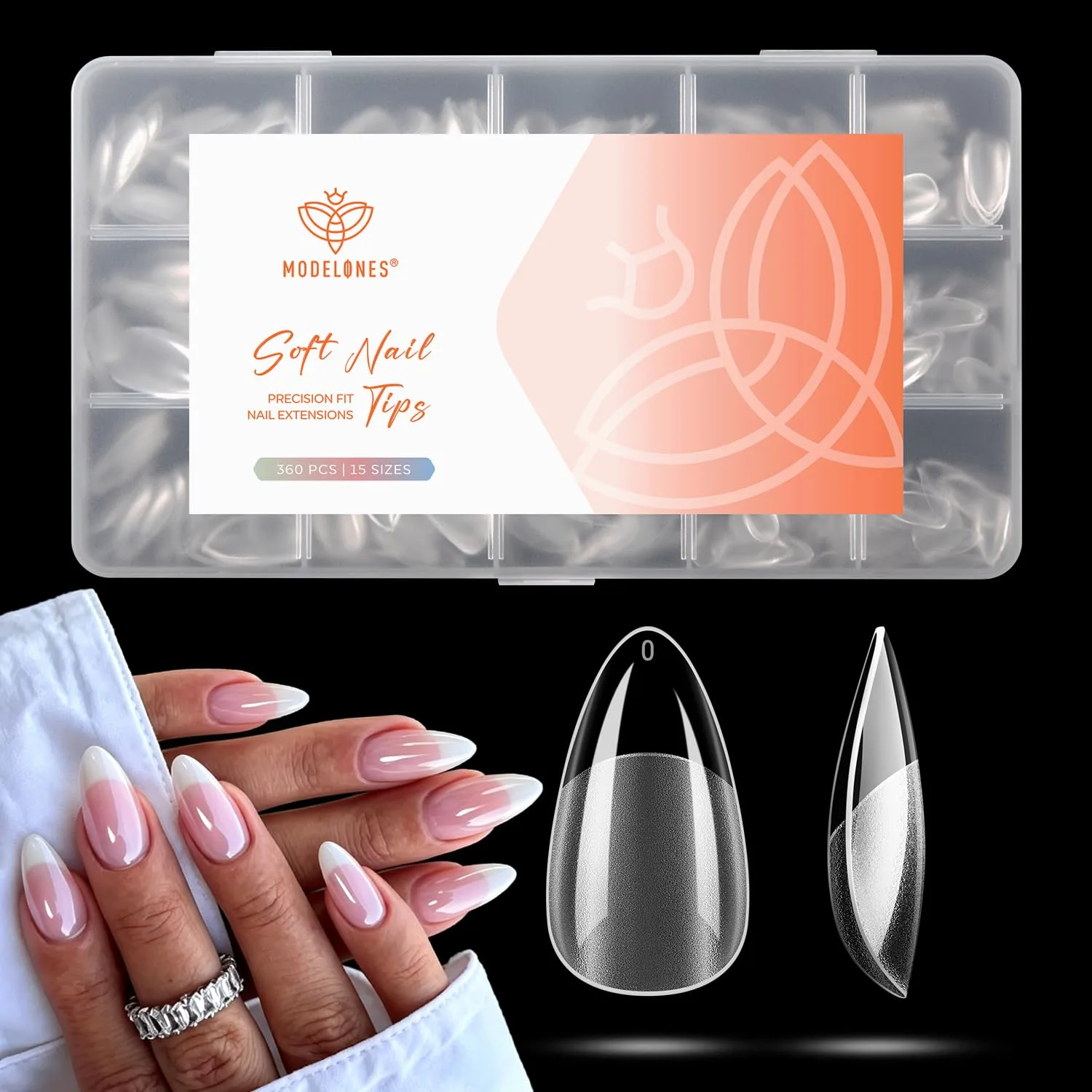 Modelones Short Almond Nail Tips 360pcs Clear Pre-etched Fake Press On Nail
