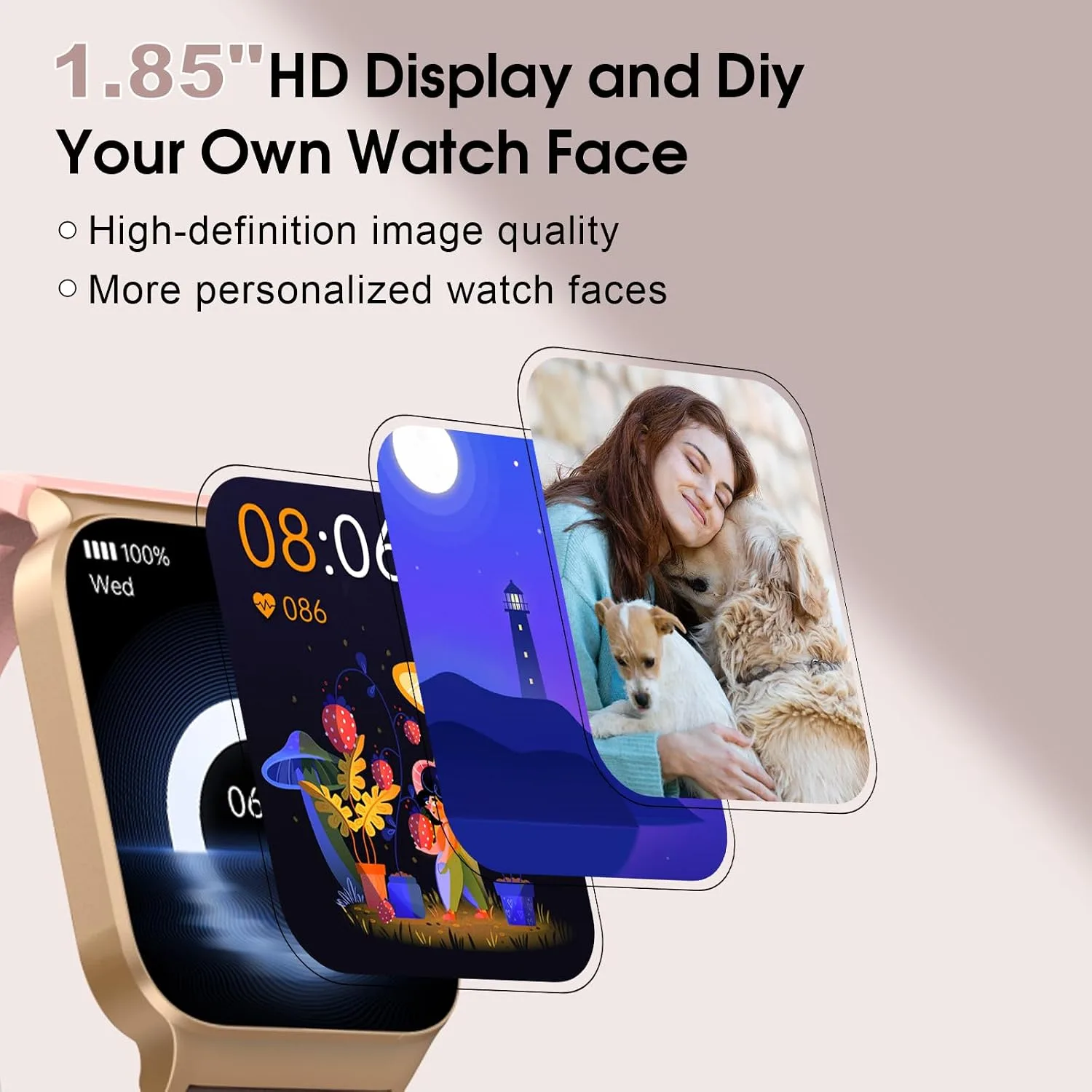 STECEi Smart Watch for Men Women Bluetooth Call, 1.85" HD Screen Smartwatch with Heart Rate/Sleep Monitor, 110+ Sport Modes Activity Trackers IP68 Waterproof, Fitness Watch for Android, Rosegold