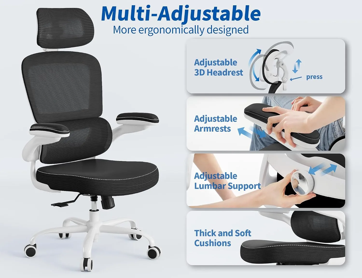 TRALT Office Chair Ergonomic Desk Chair with Lumbar Support Black PU, 1