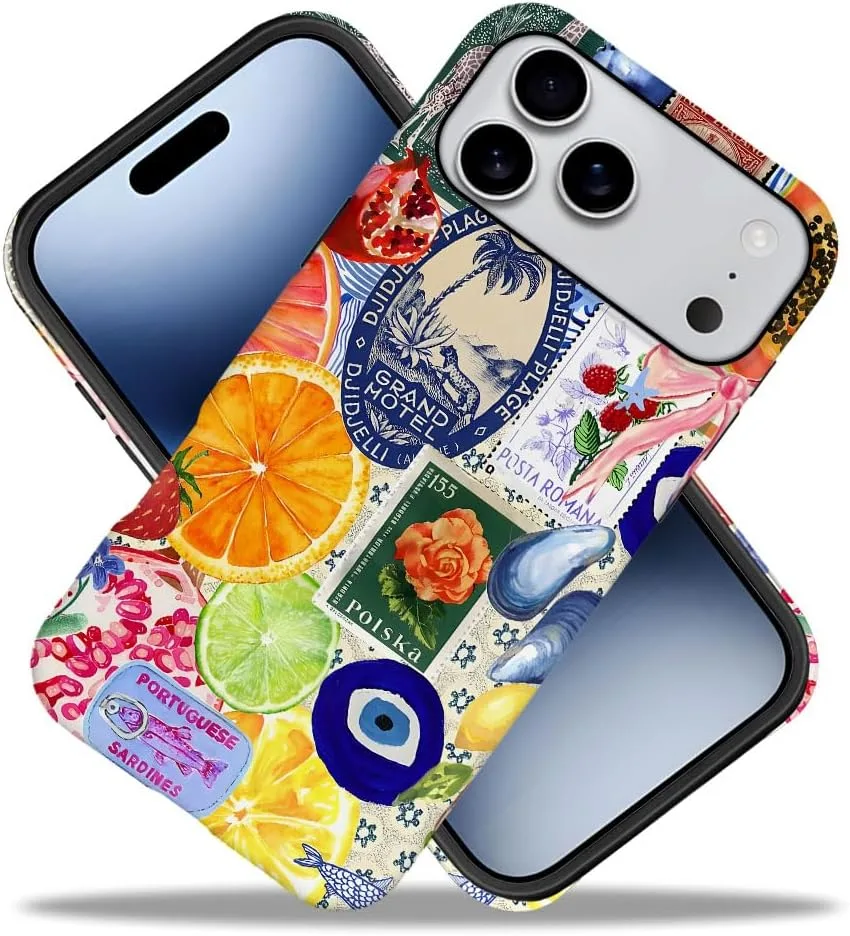 Case Compatible with iPhone 18 Pro Max/iPhone 17 Pro Max,Fall Prevention Hybrid 2-Layer Hard Shell Phone Cover for Girls Boys,Bow European Summer Lemon Collage