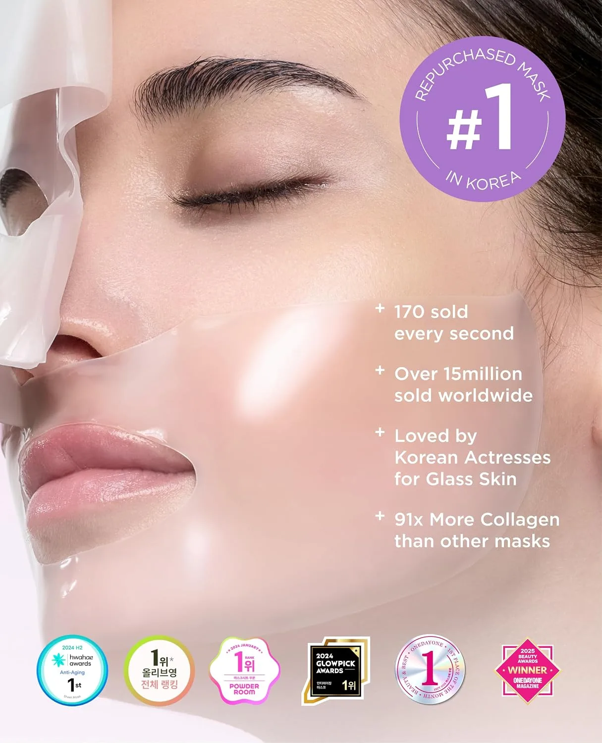 AROCELL Super Collagen Overnight Hydrogel Mask with Retinol, Stem Cell & Pure Atelo Collagen | Firming, Lifting, Plumping, Long-Lasting Glow | Korean Glass Skin Care | 43g x 2
