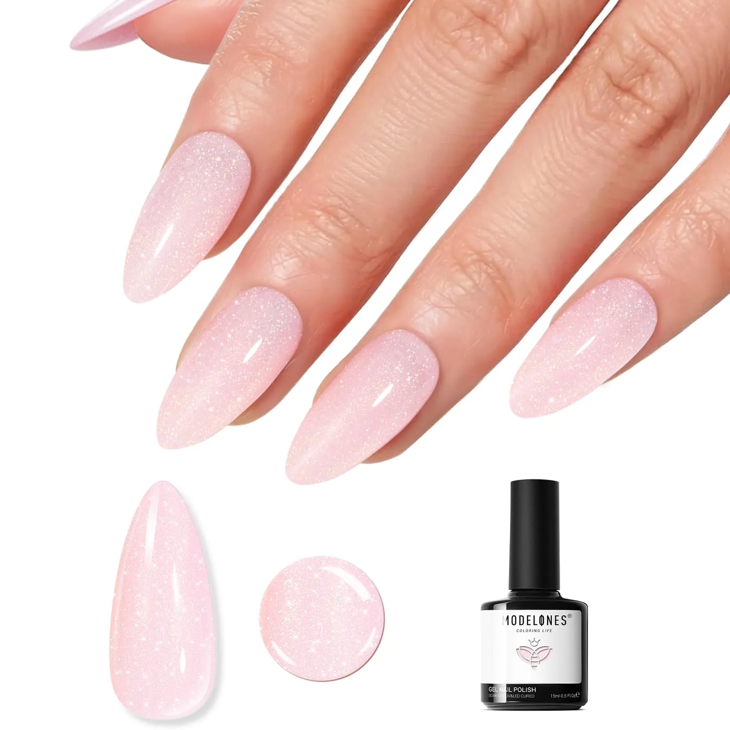 Esmalte de uñas Modelones Pink Gel Polish Pastel Pink Glitter 15ml