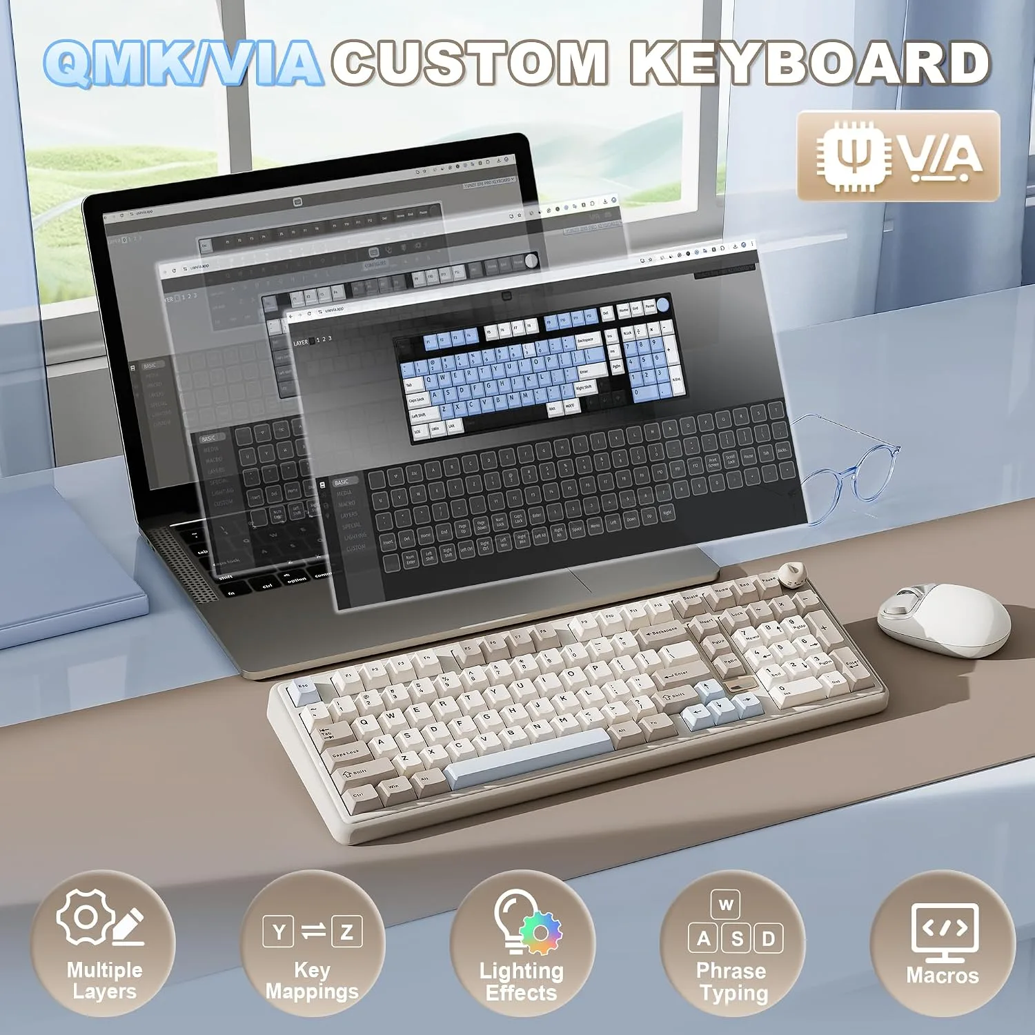 YUNZII B98 PRO 96% Wireless Mechanical Keyboard(Beige, Candy Switch)