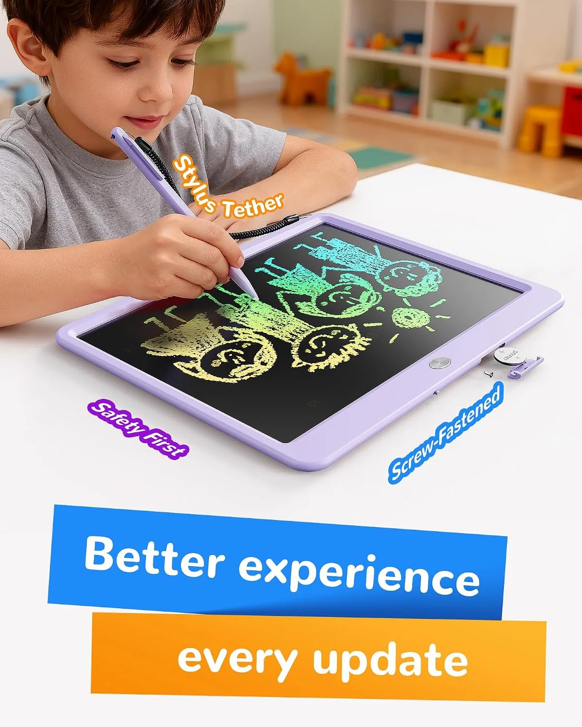 KOKODI LCD Writing Tablet, 12 Inch Colorful Toddler Doodle Board Drawing Tablet, Erasable Reusable Electronic Drawing Pads, Educational and Learning Toy for 3-6 Years Old Boy and Girls(Purple)