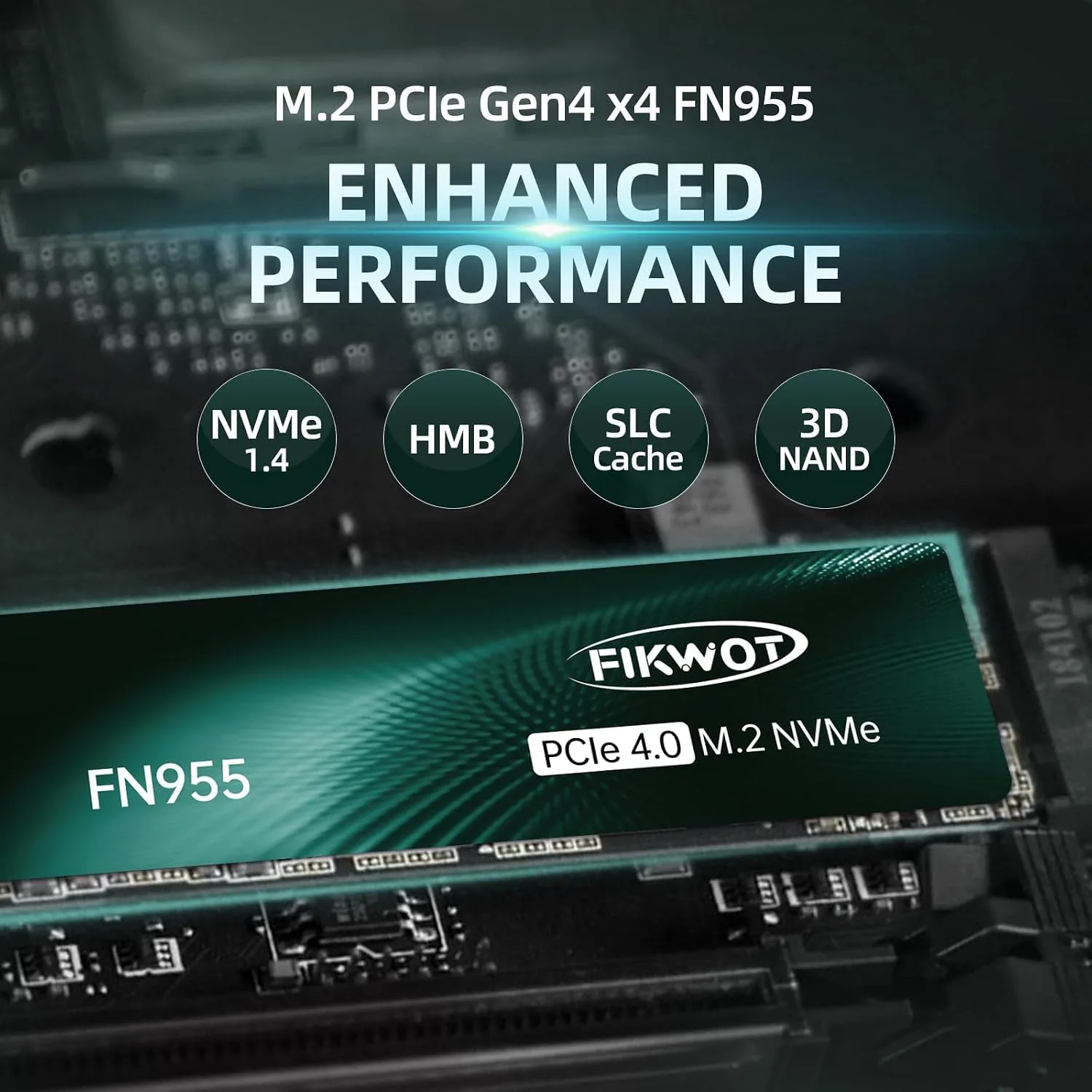 Fikwot FN955 1TB NVMe SSD M.2 2280 PCIe Gen4x4, Up to 7300MB/s, 3D NAND TLC Flash Internal Solid State Drive, Configure SLC Cache, Storage and Memory Expansion for PS5 Laptop Desktop